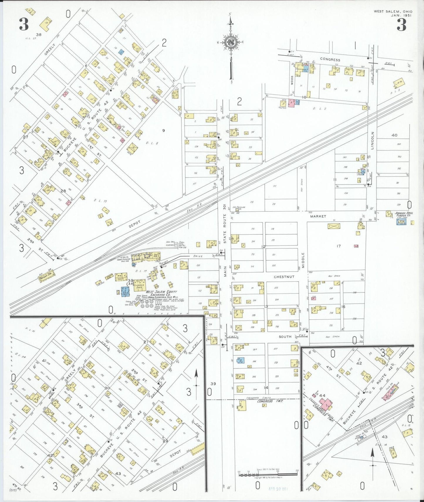 Sanborn Fire Insurance Map from West Salem, Wayne County, Ohio (1951), Sheet #0003 - Complete Map Set gallery image, historic Sanborn map, vintage wall art, Ohio Ohio