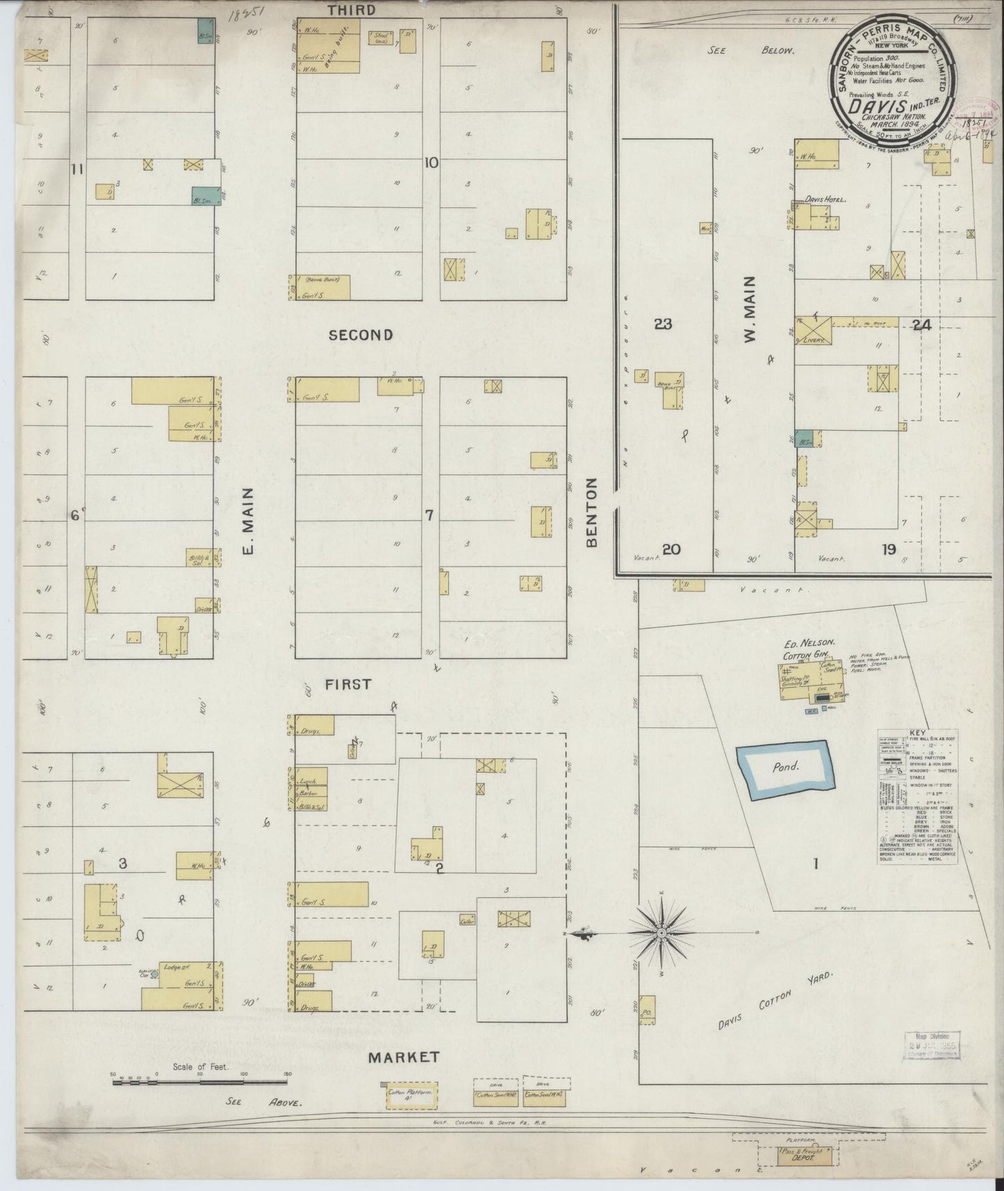 Sanborn Fire Insurance Map from Davis, Murray County, Oklahoma (1894), Sheet #0001 - Historic Sanborn Fire Insurance Map Print, vintage old map wall art, antique decor, genealogy gift, Oklahoma Oklahoma map