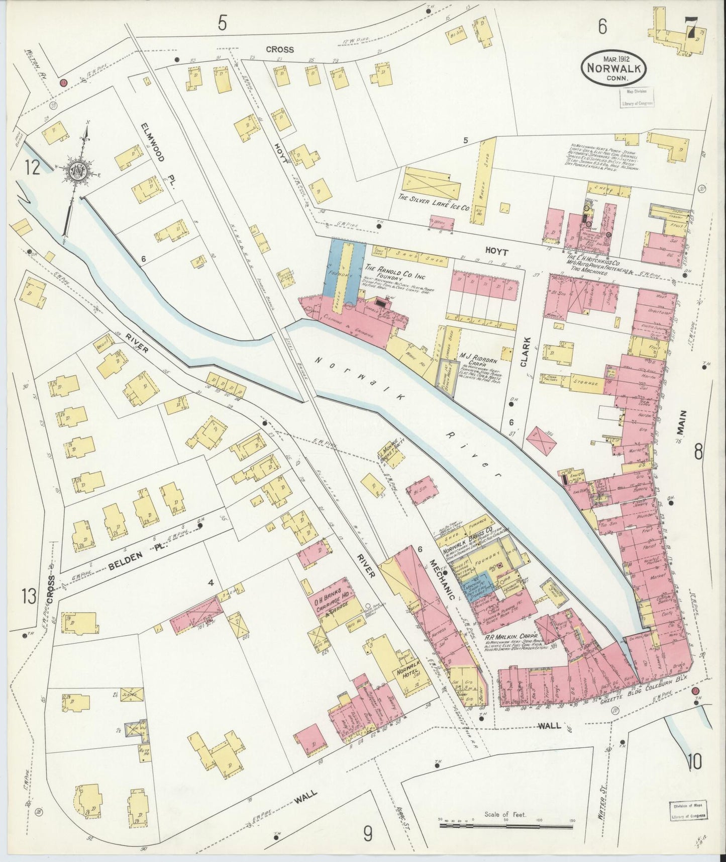 Sanborn Fire Insurance Map from Norwalk, Fairfield County, Connecticut (1912), Sheet #0007 - Historic Sanborn Fire Insurance Map Print, vintage old map wall art, antique decor, genealogy gift, Connecticut Connecticut map