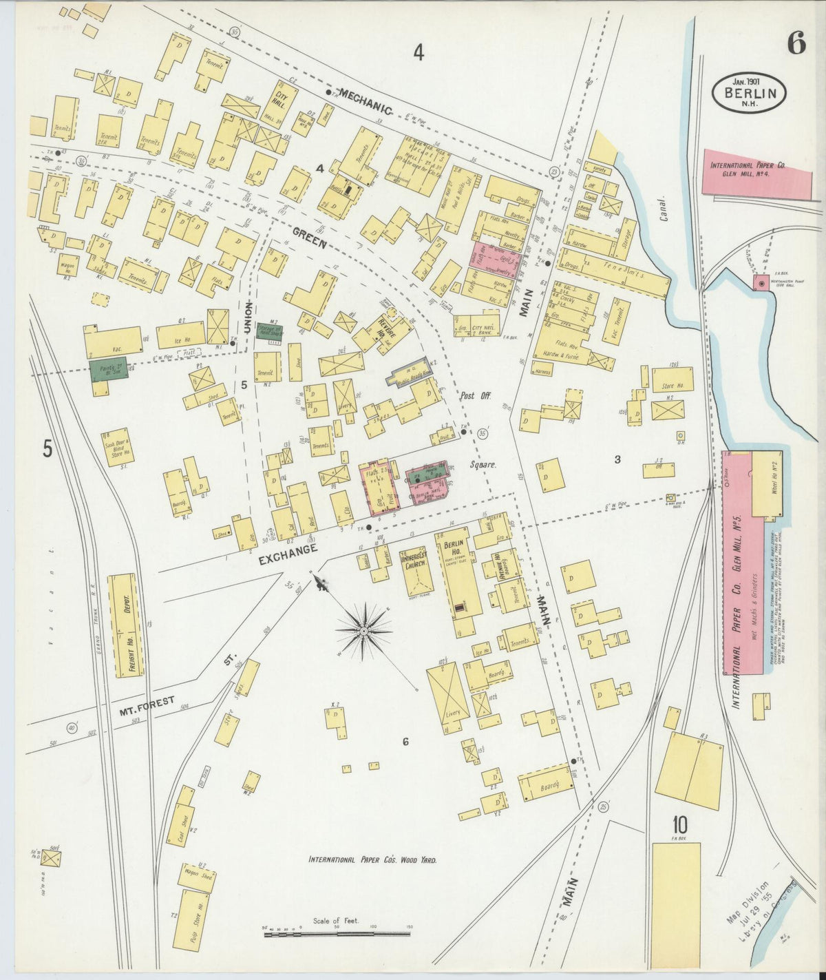 Sanborn Fire Insurance Map from Berlin, Coos County, New Hampshire (1901), Sheet #0006 - Historic Sanborn Fire Insurance Map Print, vintage old map wall art, antique decor, genealogy gift, New Hampshire New Hampshire map