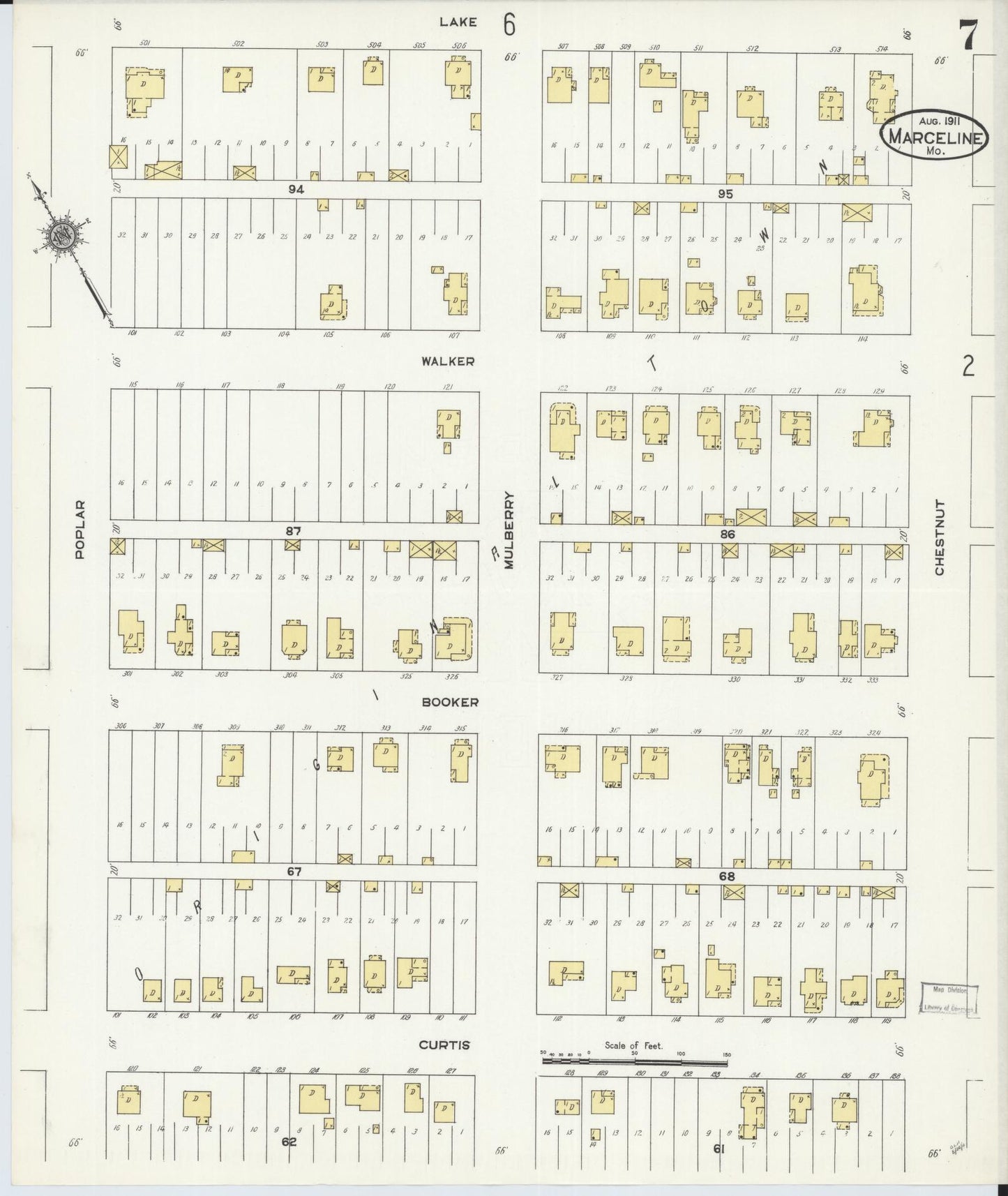 Sanborn Fire Insurance Map from Marceline, Linn County, Missouri (1911), Sheet #0007 - Historic Sanborn Fire Insurance Map Print, vintage old map wall art, antique decor, genealogy gift, Missouri Missouri map