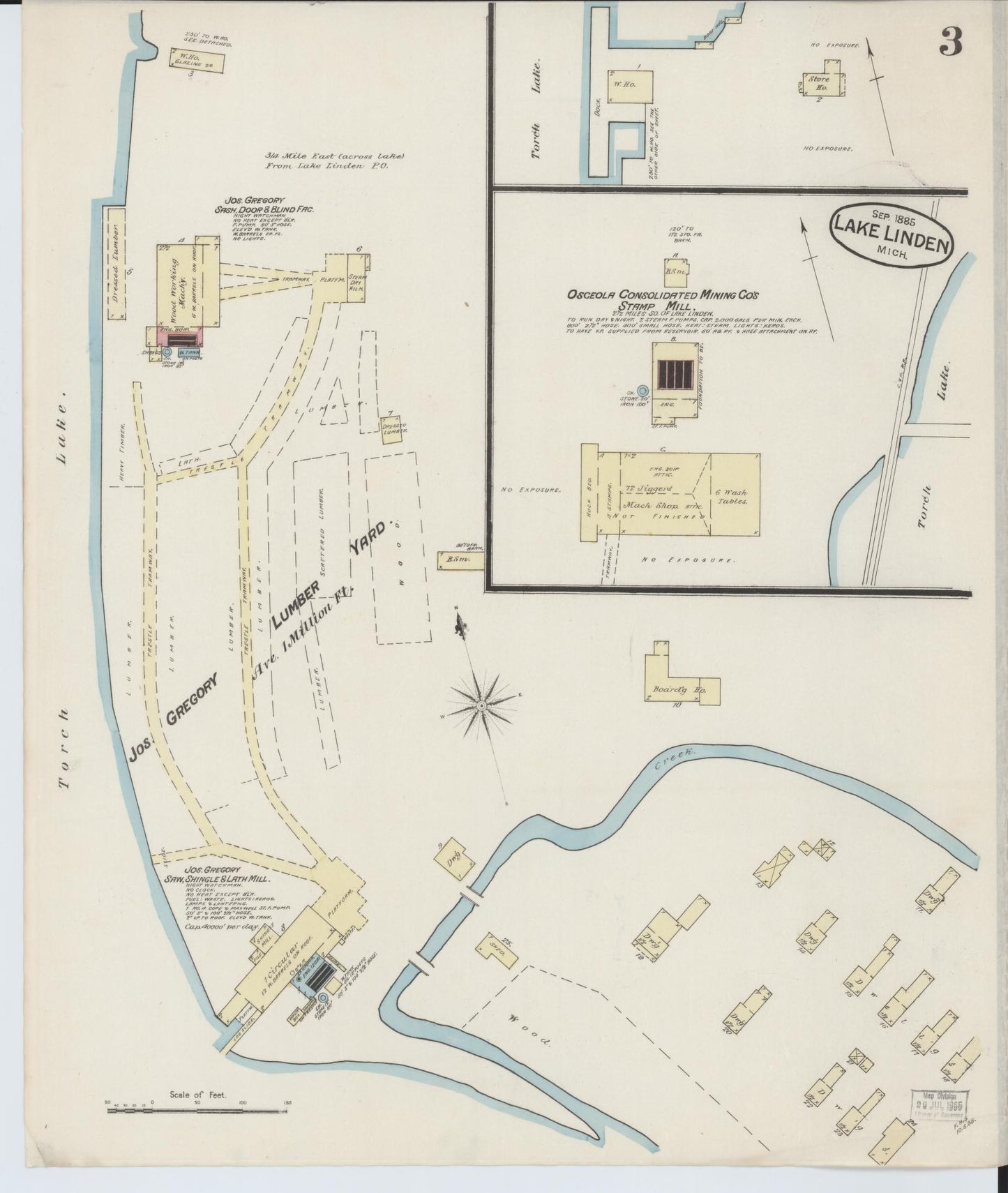Sanborn Fire Insurance Map from Lake Linden, Houghton County, Michigan (1885), Sheet #0003 - Complete Map Set gallery image, historic Sanborn map, vintage wall art, Michigan Michigan