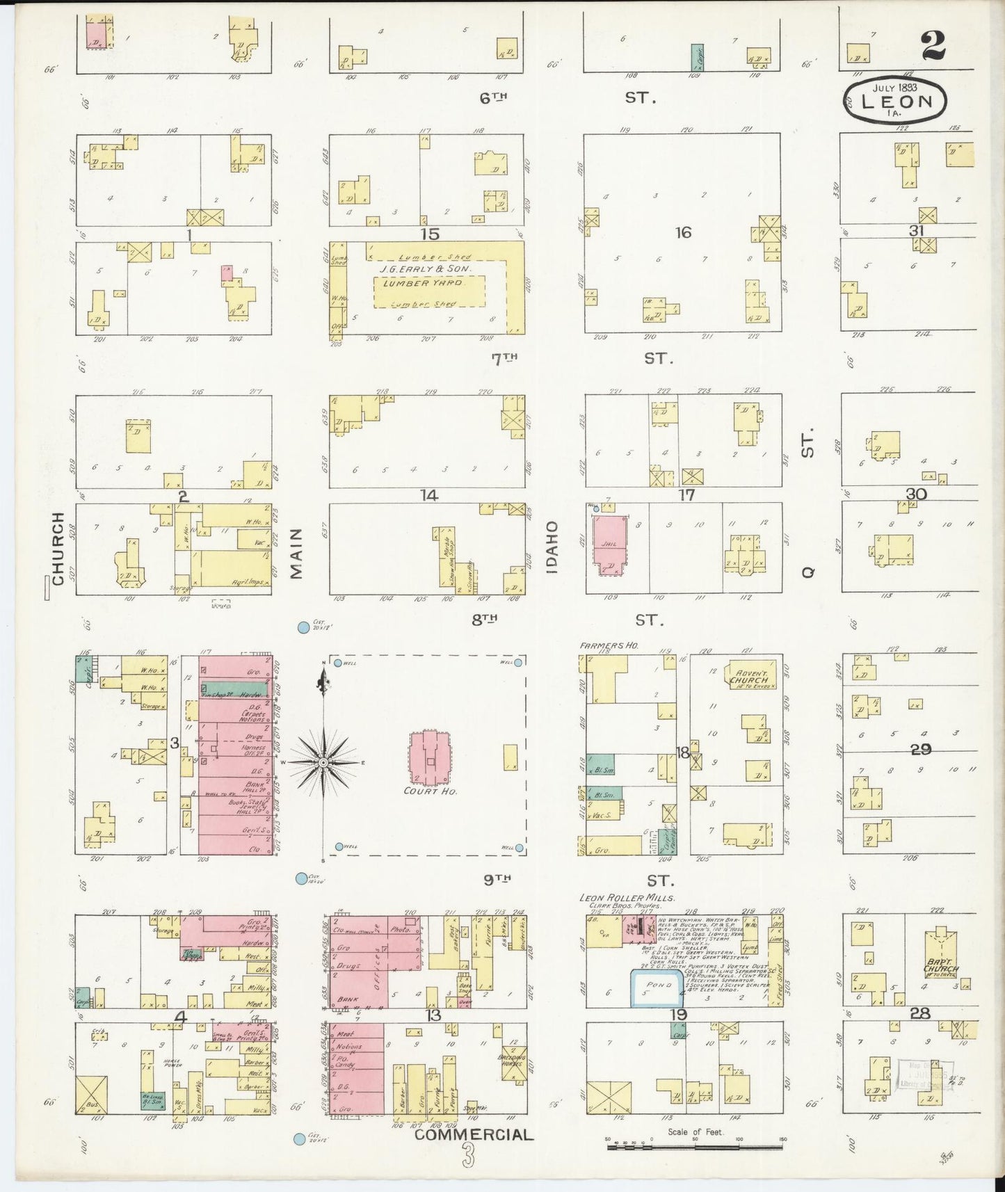 Sanborn Fire Insurance Map from Leon, Decatur County, Iowa (1893), Sheet #0002 - Historic Sanborn Fire Insurance Map Print, vintage old map wall art
