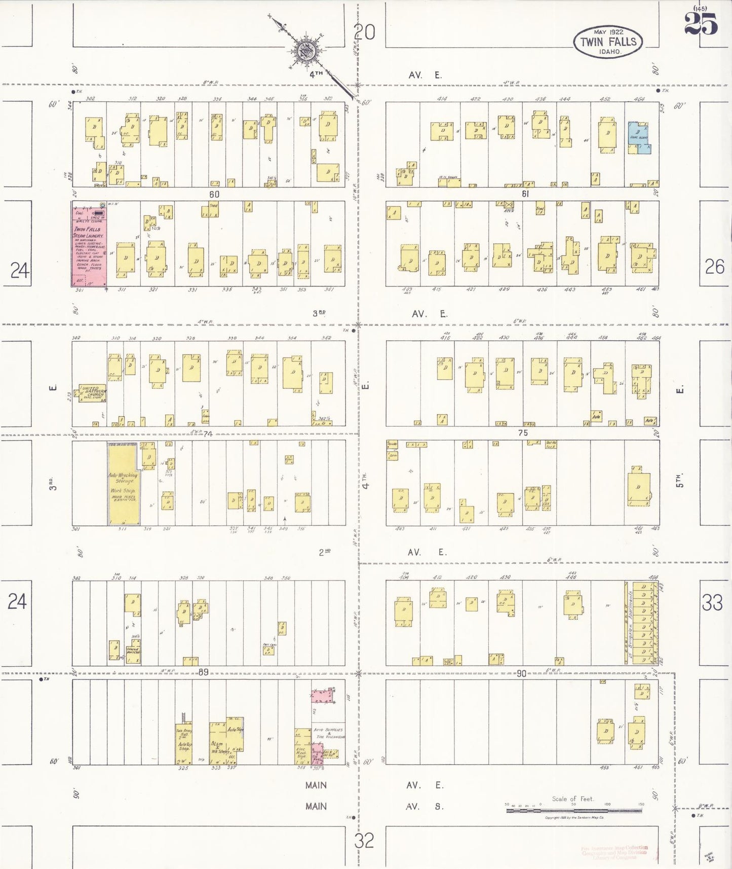 Sanborn Fire Insurance Map from Twin Falls, Twin Falls County, Idaho (1922), Sheet #0025 - Historic Sanborn Fire Insurance Map Print, vintage old map wall art, antique decor, genealogy gift, Falls Idaho map