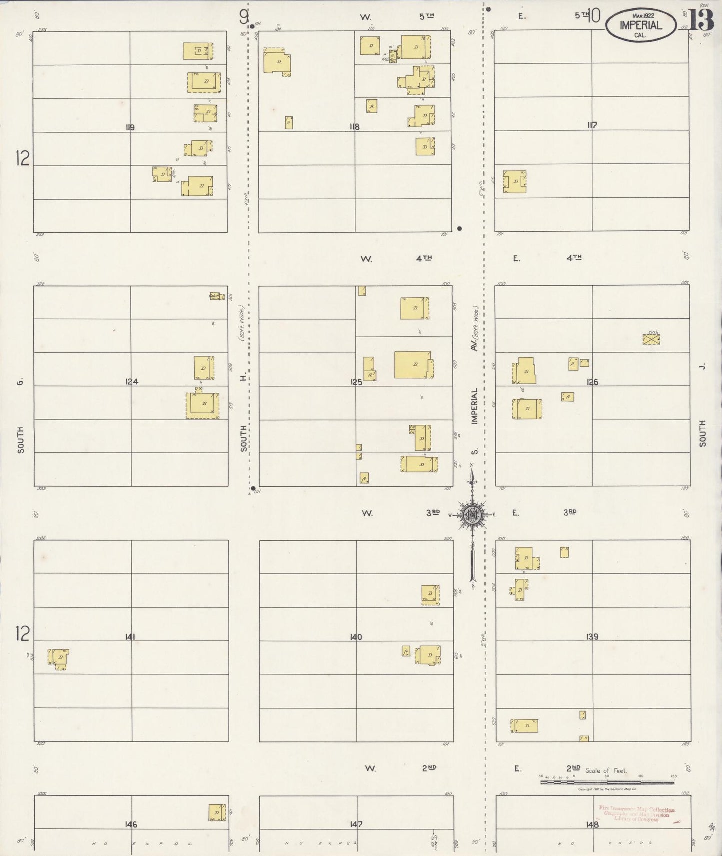 Sanborn Fire Insurance Map from Imperial, Imperial County, California (1922), Sheet #0013 - Historic Sanborn Fire Insurance Map Print, vintage old map wall art, antique decor, genealogy gift, California California map