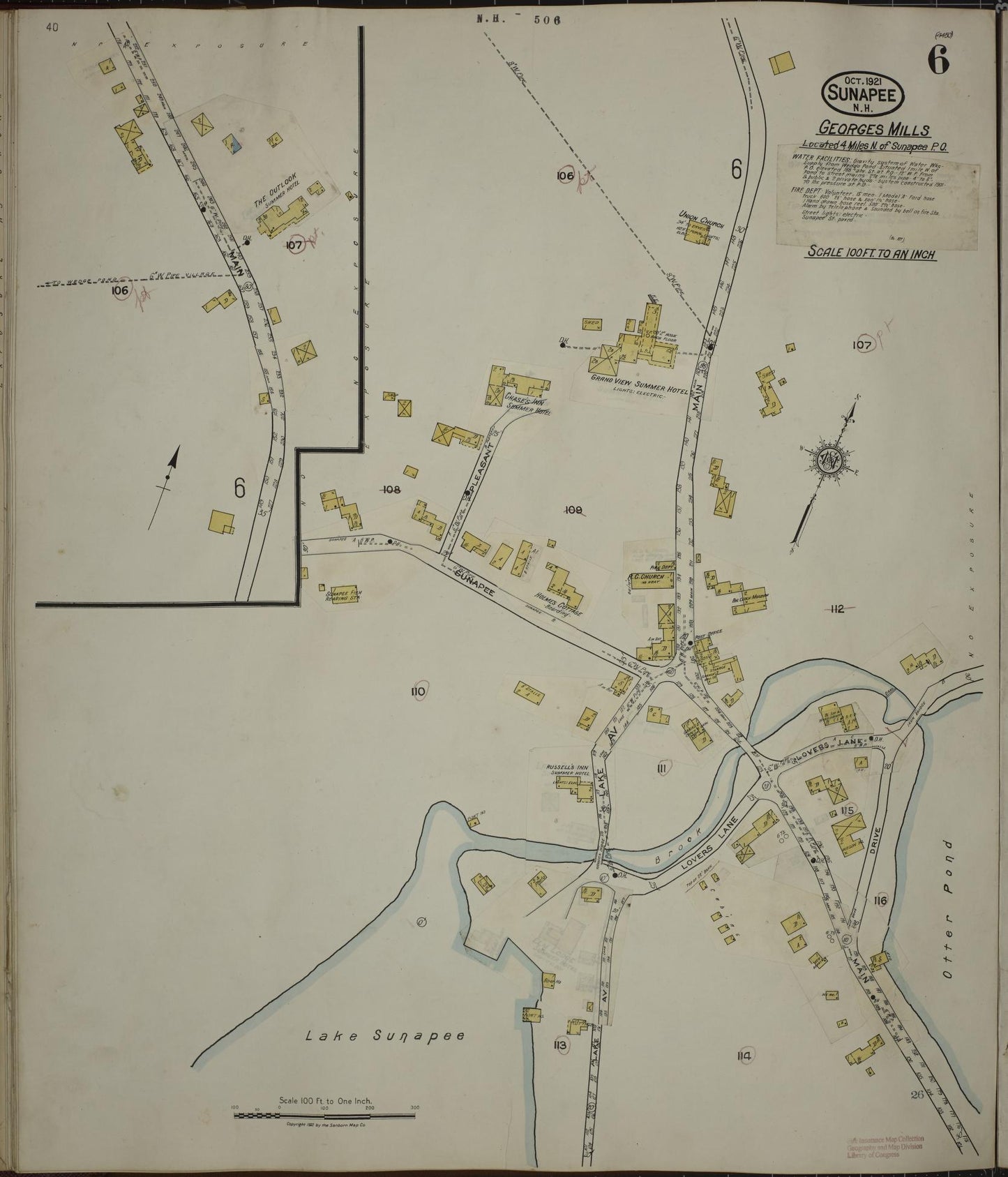 Sanborn Fire Insurance Map from Sunapee, Sullivan County, New Hampshire (1936), Sheet #0006 - Complete Map Set gallery image, historic Sanborn map, vintage wall art, New Hampshire New Hampshire