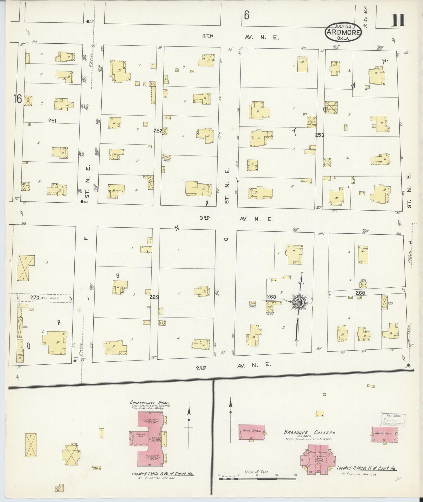 Sanborn Fire Insurance Map from Ardmore, Carter County, Oklahoma (1913), Sheet #0011 - Historic Sanborn Fire Insurance Map Print, vintage old map wall art, antique decor, genealogy gift, Oklahoma Oklahoma map