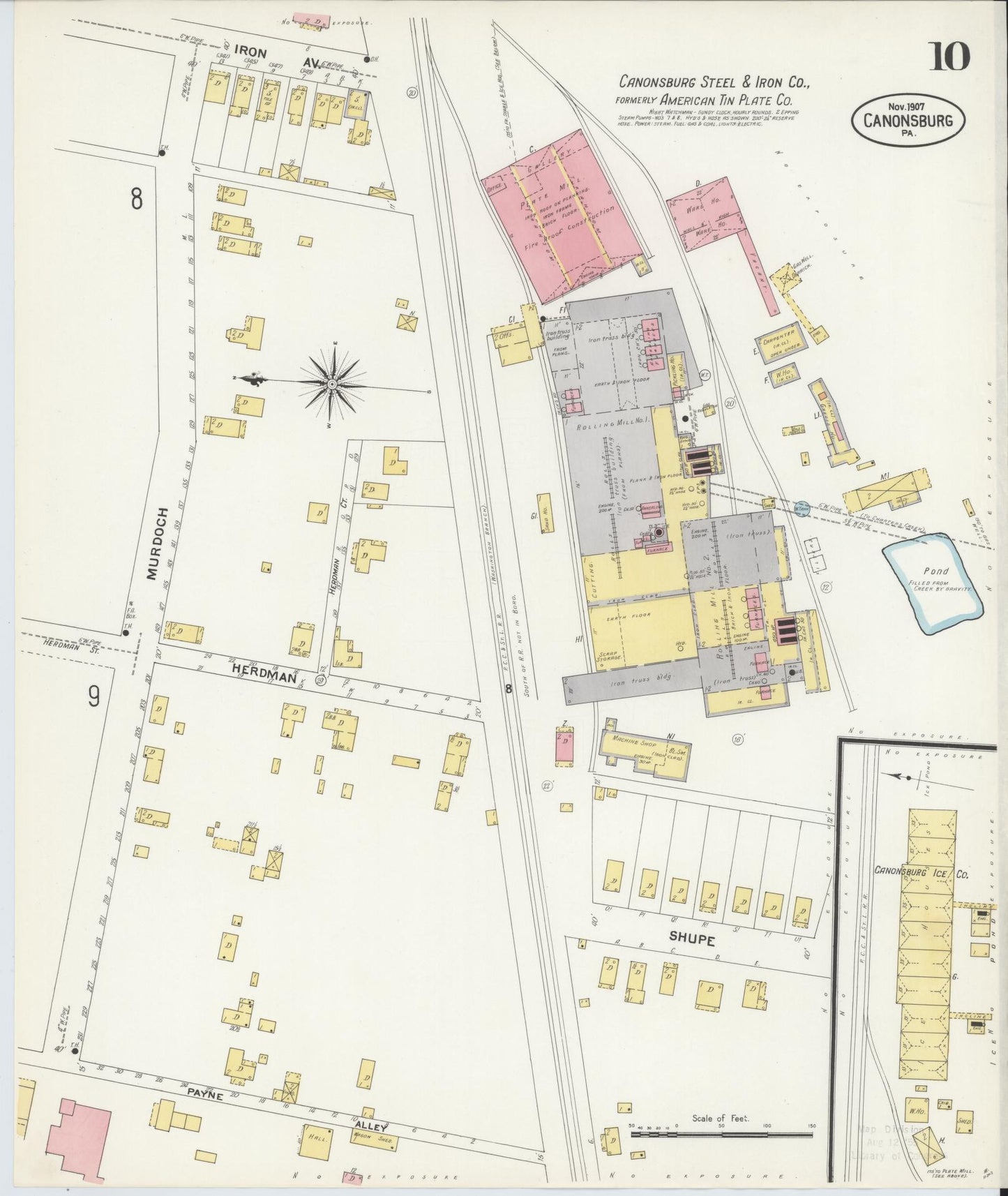 Sanborn Fire Insurance Map from Canonsburg, Washington County, Pennsylvania (1907), Sheet #0010 - Historic Sanborn Fire Insurance Map Print, vintage old map wall art, antique decor, genealogy gift, Pennsylvania Pennsylvania map