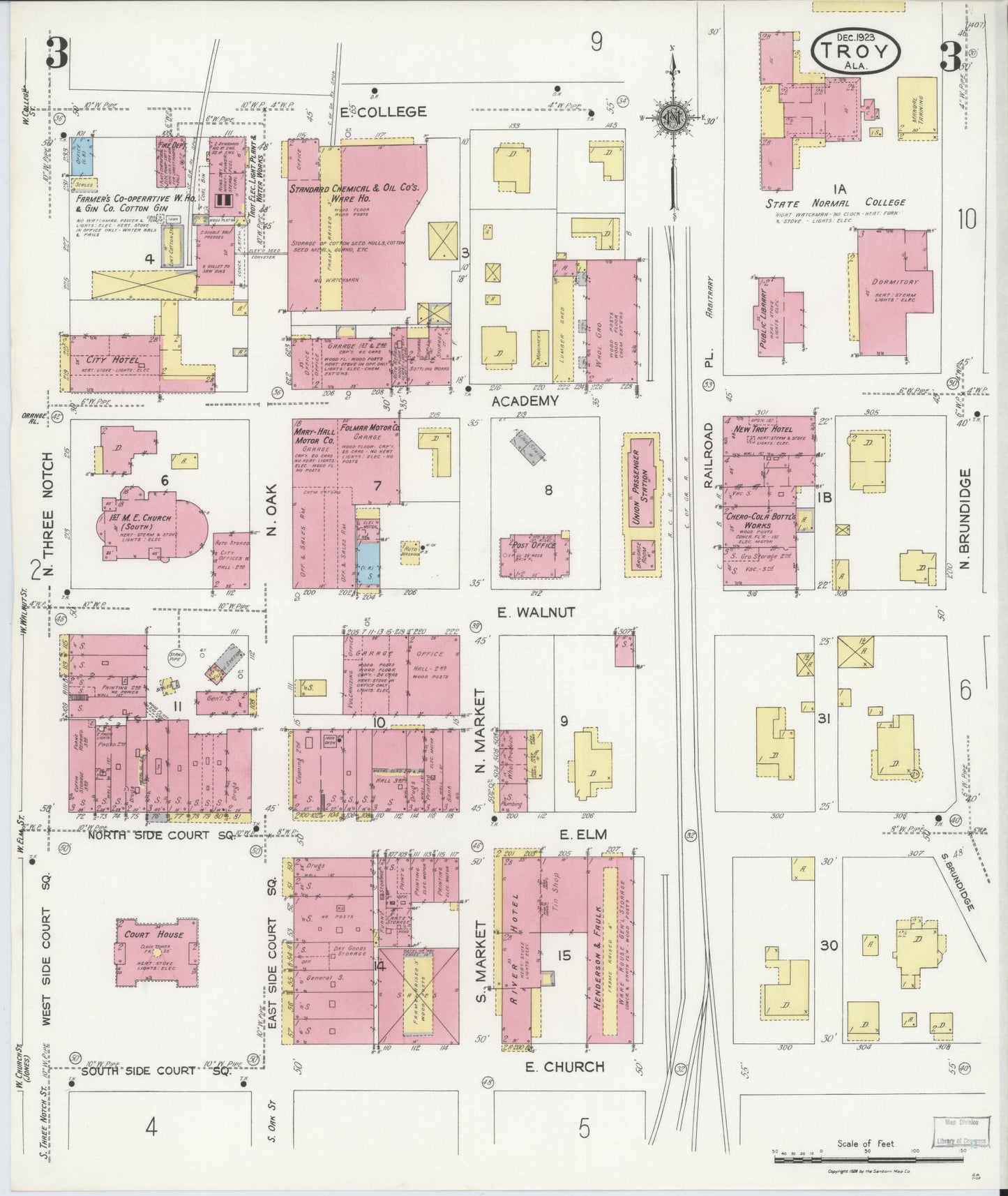 Sanborn Fire Insurance Map from Troy, Pike County, Alabama (1923), Sheet #0003 - Historic Sanborn Fire Insurance Map Print, vintage old map wall art, antique decor, genealogy gift, Alabama Alabama map