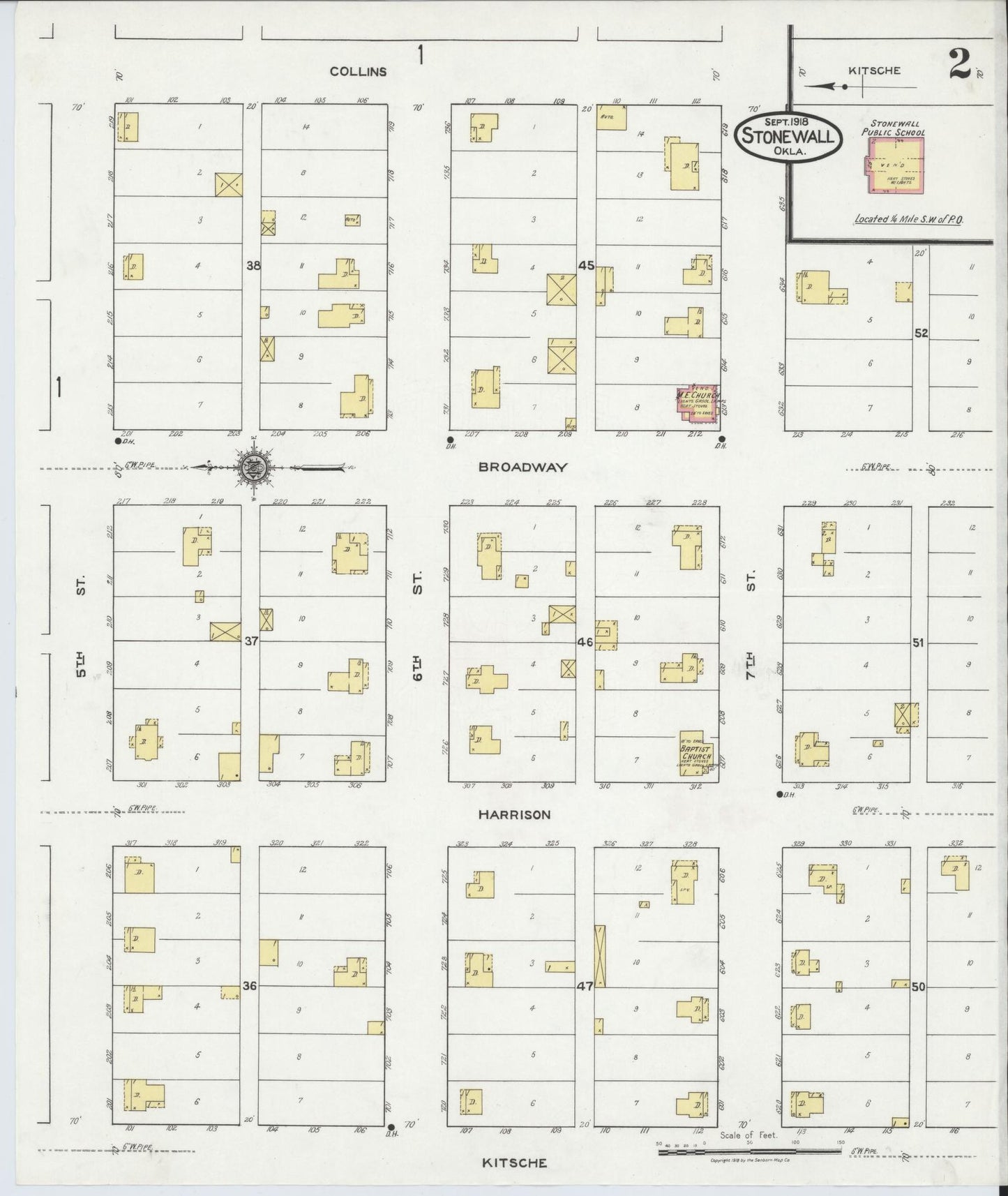 Sanborn Fire Insurance Map from Stonewall, Pontotoc County, Oklahoma (1918), Sheet #0002 - Complete Map Set gallery image, historic Sanborn map, vintage wall art, Oklahoma Oklahoma