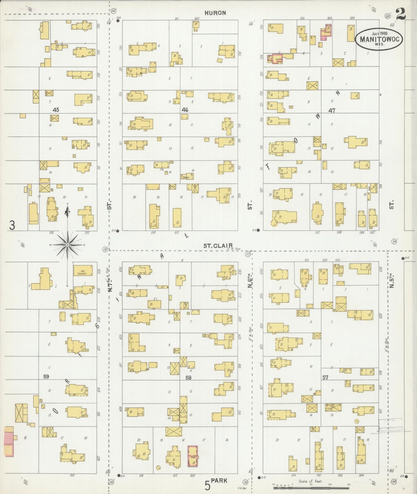Sanborn Fire Insurance Map from Manitowoc, Manitowoc County, Wisconsin (1900), Sheet #0002 - Complete Map Set gallery image, historic Sanborn map, vintage wall art, Wisconsin Wisconsin