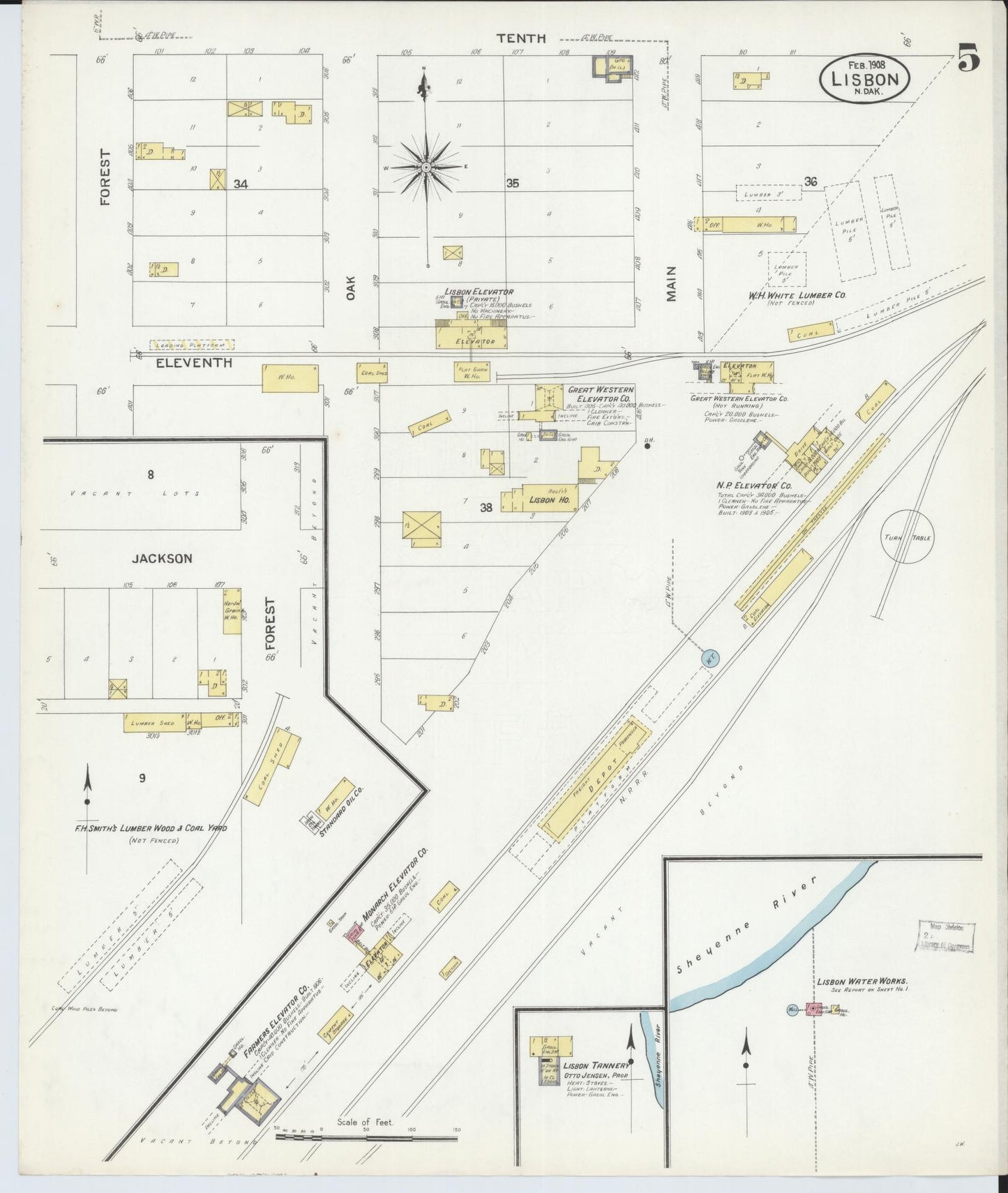 Sanborn Fire Insurance Map from Lisbon, Ransom County, North Dakota (1908), Sheet #0005 - Complete Map Set gallery image, historic Sanborn map, vintage wall art, North Dakota North Dakota