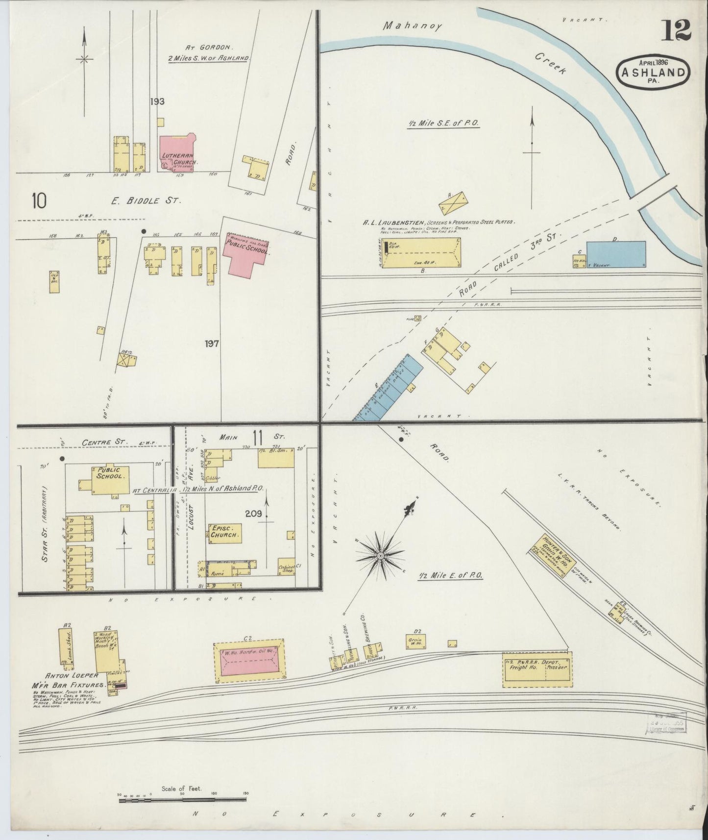 Sanborn Fire Insurance Map from Ashland, Schuylkill County, Pennsylvania (1896), Sheet #0012 - Historic Sanborn Fire Insurance Map Print, vintage old map wall art, antique decor, genealogy gift, Pennsylvania Pennsylvania map