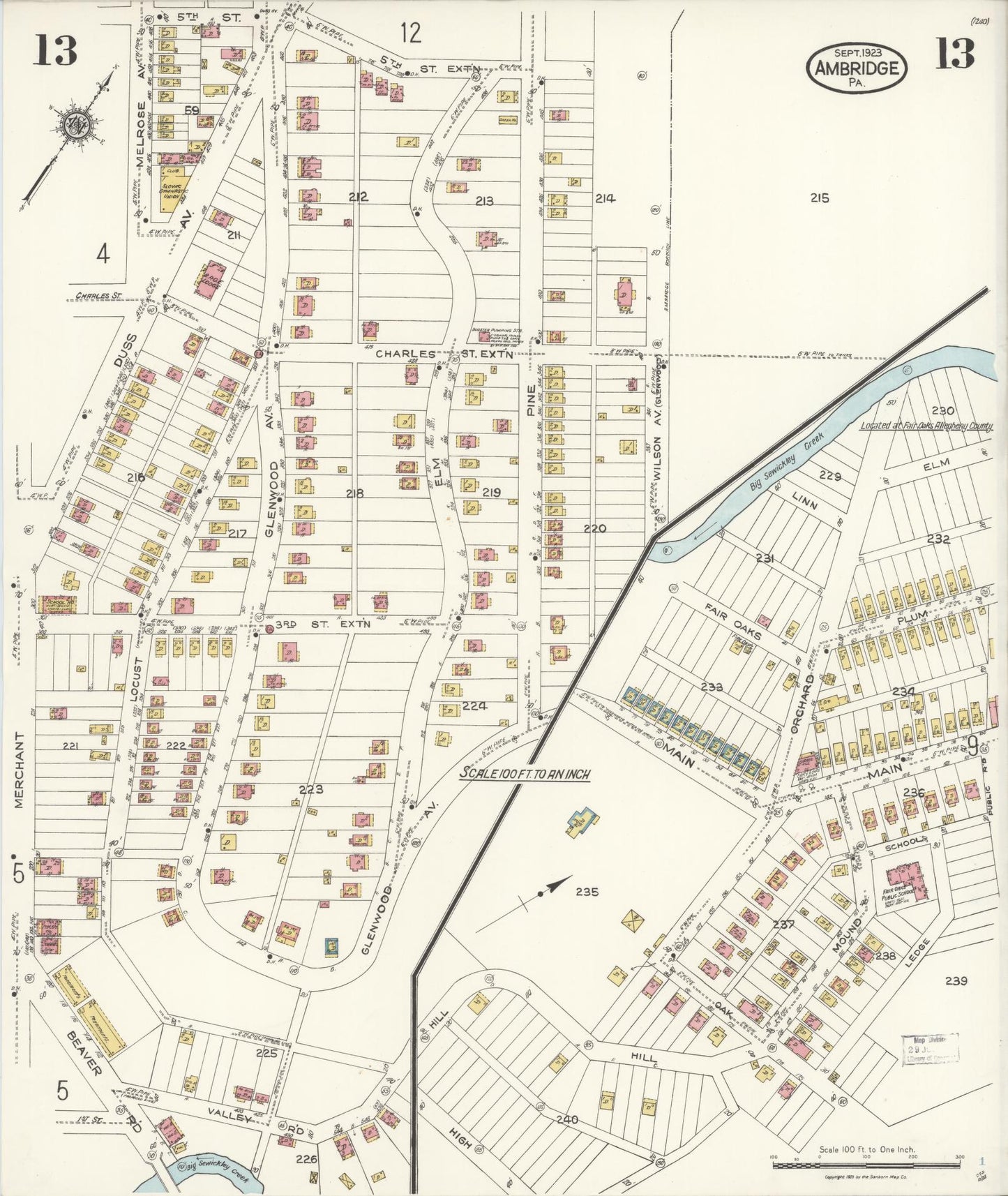 Sanborn Fire Insurance Map from Ambridge, Beaver County, Pennsylvania (1923), Sheet #0013 - Historic Sanborn Fire Insurance Map Print, vintage old map wall art, antique decor, genealogy gift, Pennsylvania Pennsylvania map