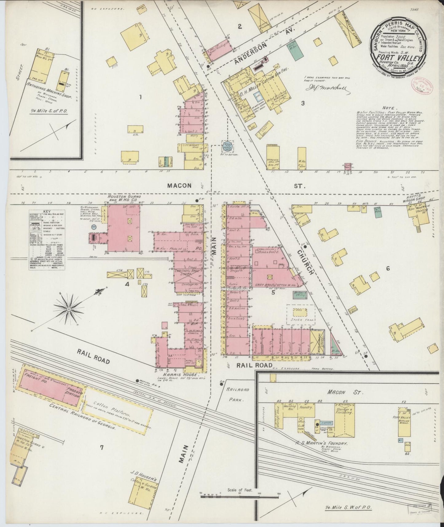 Sanborn Fire Insurance Map from Fort Valley, Peach County, Georgia (1895), Sheet #0001 - Historic Sanborn Fire Insurance Map Print, vintage old map wall art, antique decor, genealogy gift, Georgia Georgia map