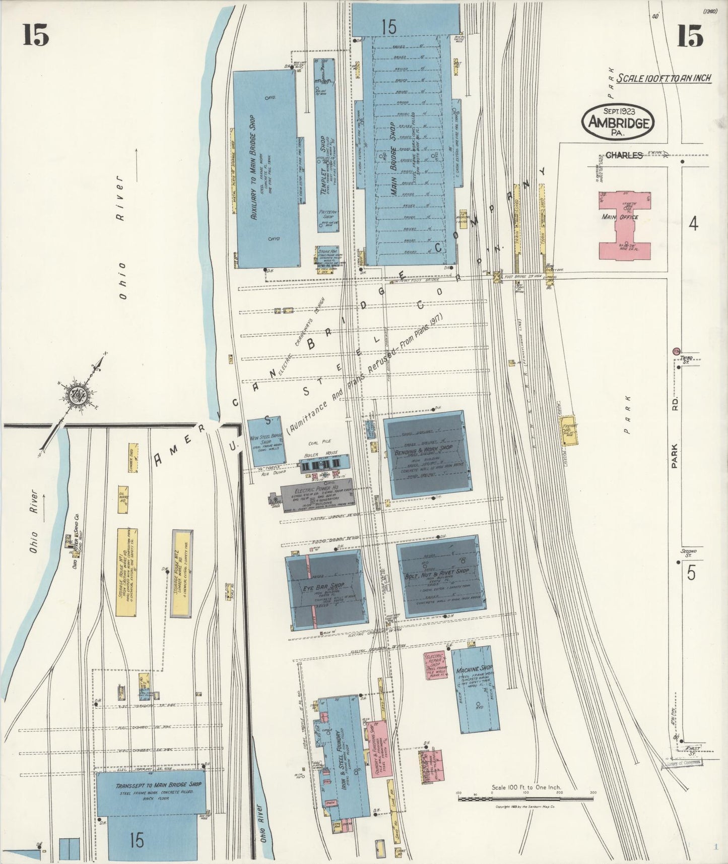 Sanborn Fire Insurance Map from Ambridge, Beaver County, Pennsylvania (1923), Sheet #0015 - Historic Sanborn Fire Insurance Map Print, vintage old map wall art, antique decor, genealogy gift, Pennsylvania Pennsylvania map