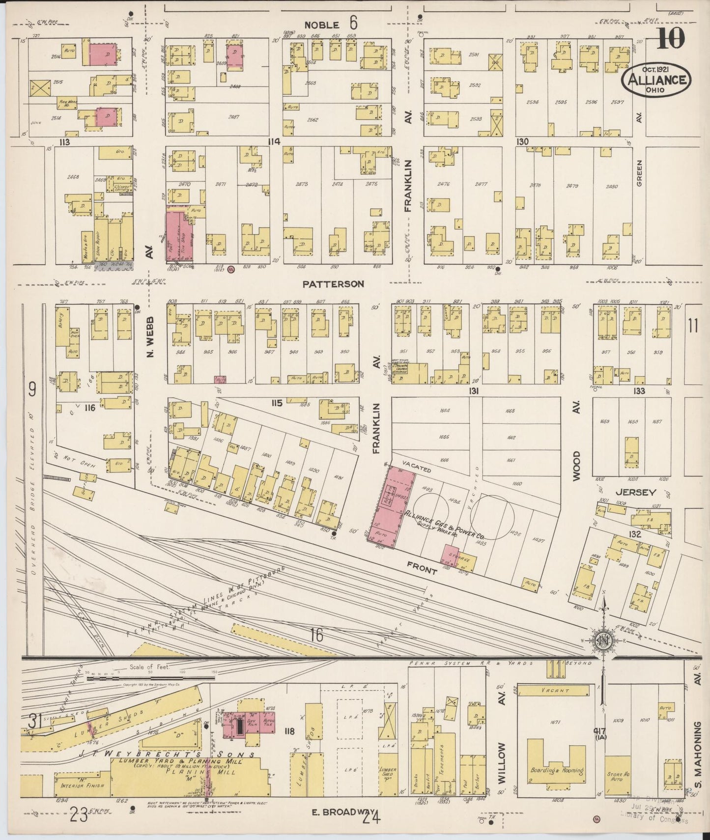 Sanborn Fire Insurance Map from Alliance, Stark County, Ohio (1921), Sheet #0010 - Historic Sanborn Fire Insurance Map Print, vintage old map wall art, antique decor, genealogy gift, Ohio Ohio map