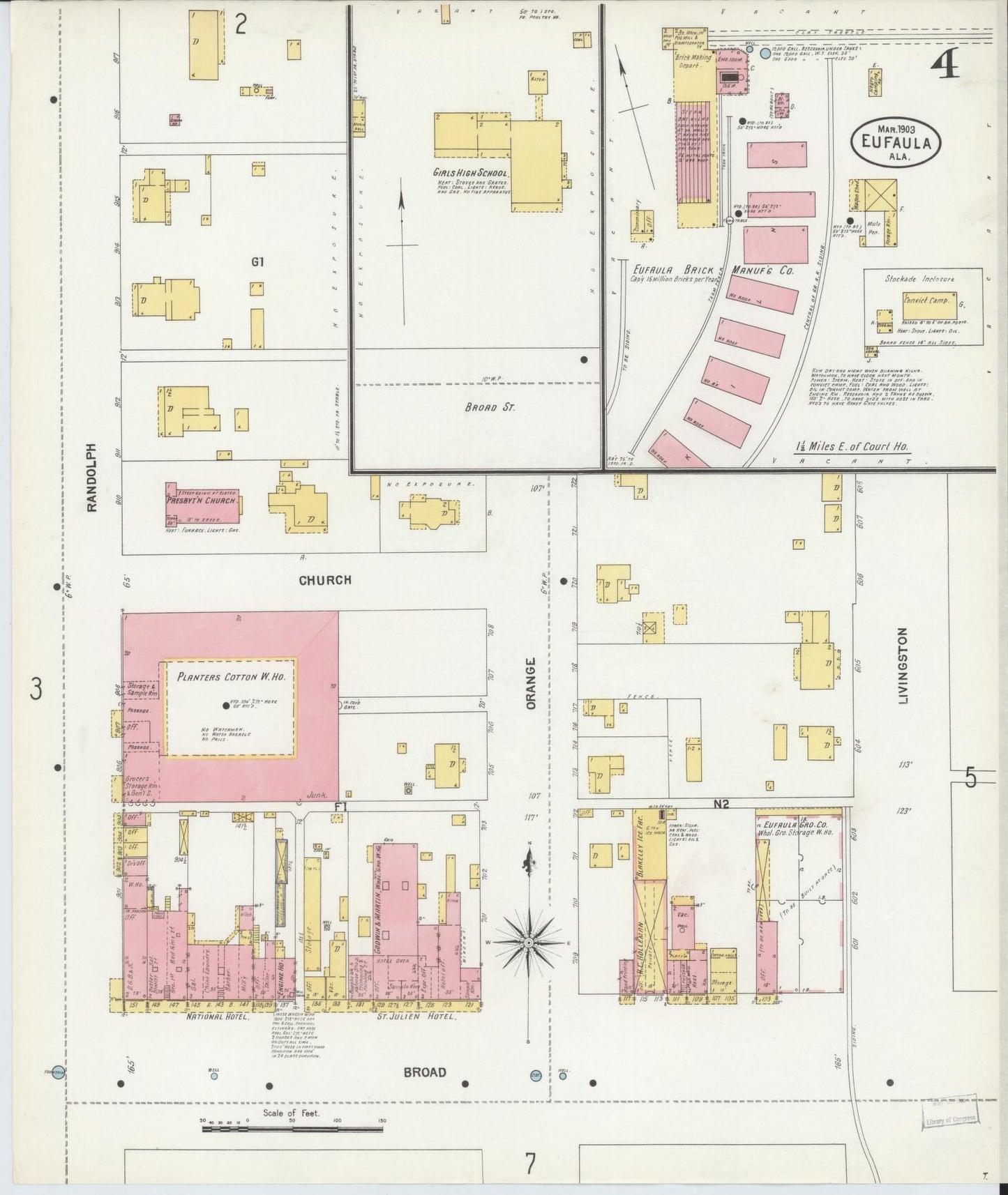 Sanborn Fire Insurance Map from Eufaula, Barbour County, Alabama (1903), Sheet #0004 - Historic Sanborn Fire Insurance Map Print, vintage old map wall art, antique decor, genealogy gift, Alabama Alabama map