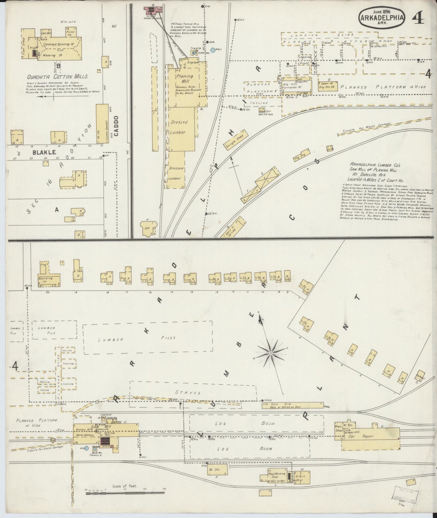 Sanborn Fire Insurance Map from Arkadelphia, Clark County, Arkansas (1896), Sheet #0004 - Historic Sanborn Fire Insurance Map Print, vintage old map wall art, antique decor, genealogy gift, Arkansas Arkansas map