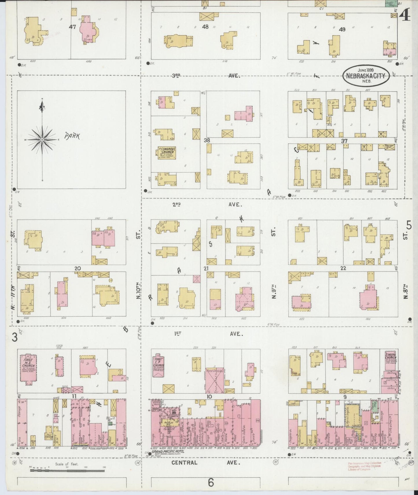 Sanborn Fire Insurance Map from Nebraska City, Otoe County, Nebraska (1899), Sheet #0004 - Historic Sanborn Fire Insurance Map Print, vintage old map wall art, antique decor, genealogy gift, Nebraska Nebraska map