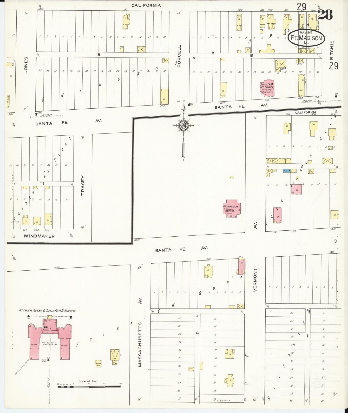 Sanborn Fire Insurance Map from Fort Madison, Lee County, Iowa (1913), Sheet #0028 - Historic Sanborn Fire Insurance Map Print, vintage old map wall art