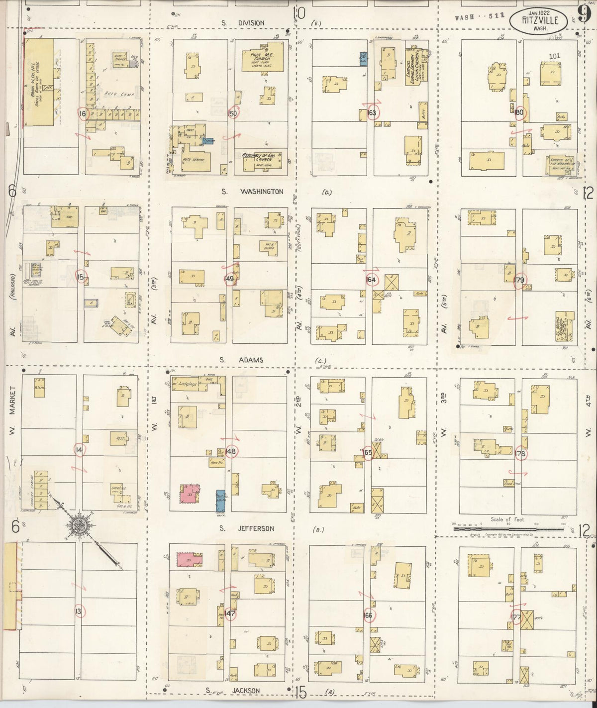 Sanborn Fire Insurance Map from Ritzville, Adams County, Washington (1939), Sheet #0009 - Historic Sanborn Fire Insurance Map Print, vintage old map wall art, antique decor, genealogy gift, Washington Washington map