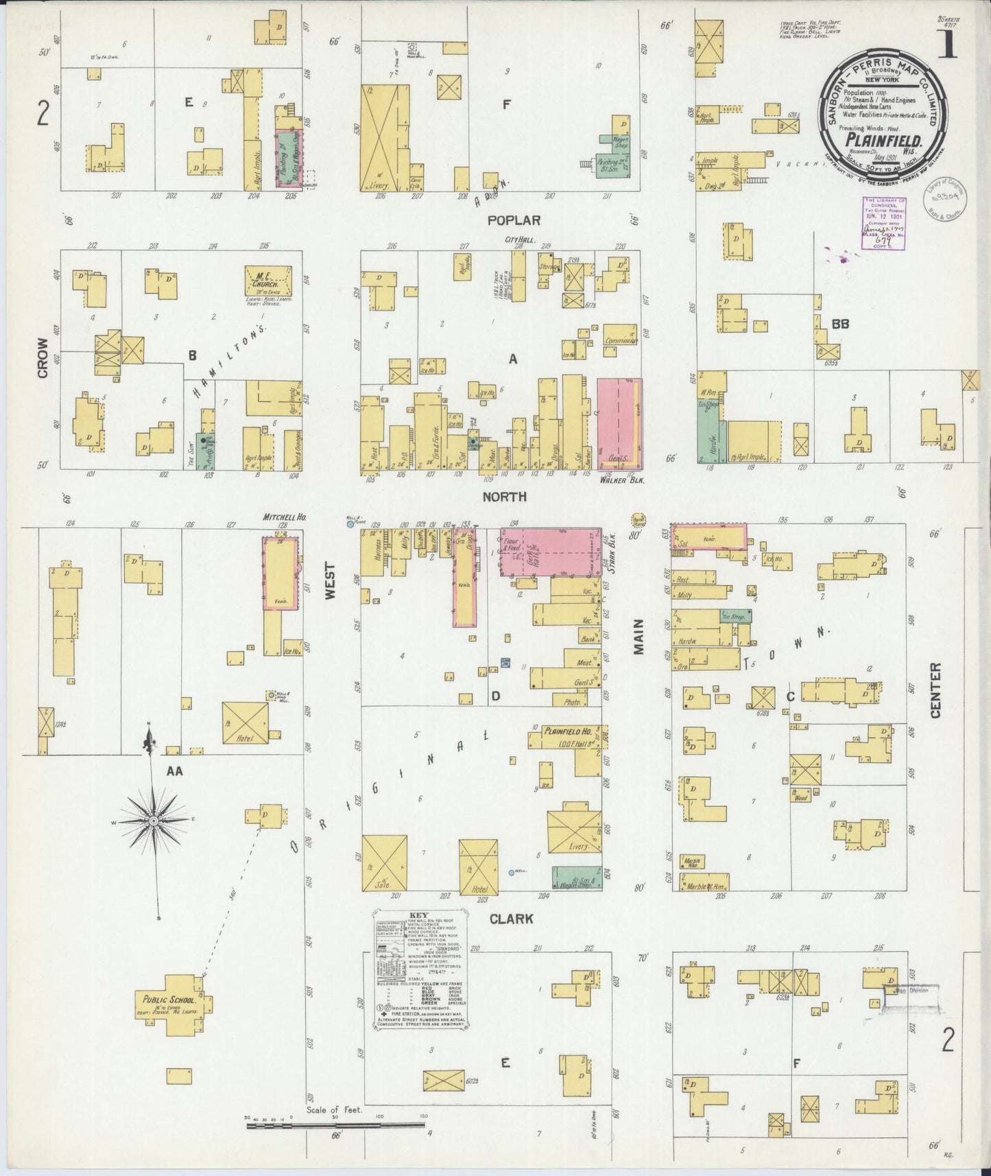 Sanborn Fire Insurance Map from Plainfield, Waushara County, Wisconsin (1901), Sheet #0001 - Historic Sanborn Fire Insurance Map Print, vintage old map wall art, antique decor, genealogy gift, Wisconsin Wisconsin map