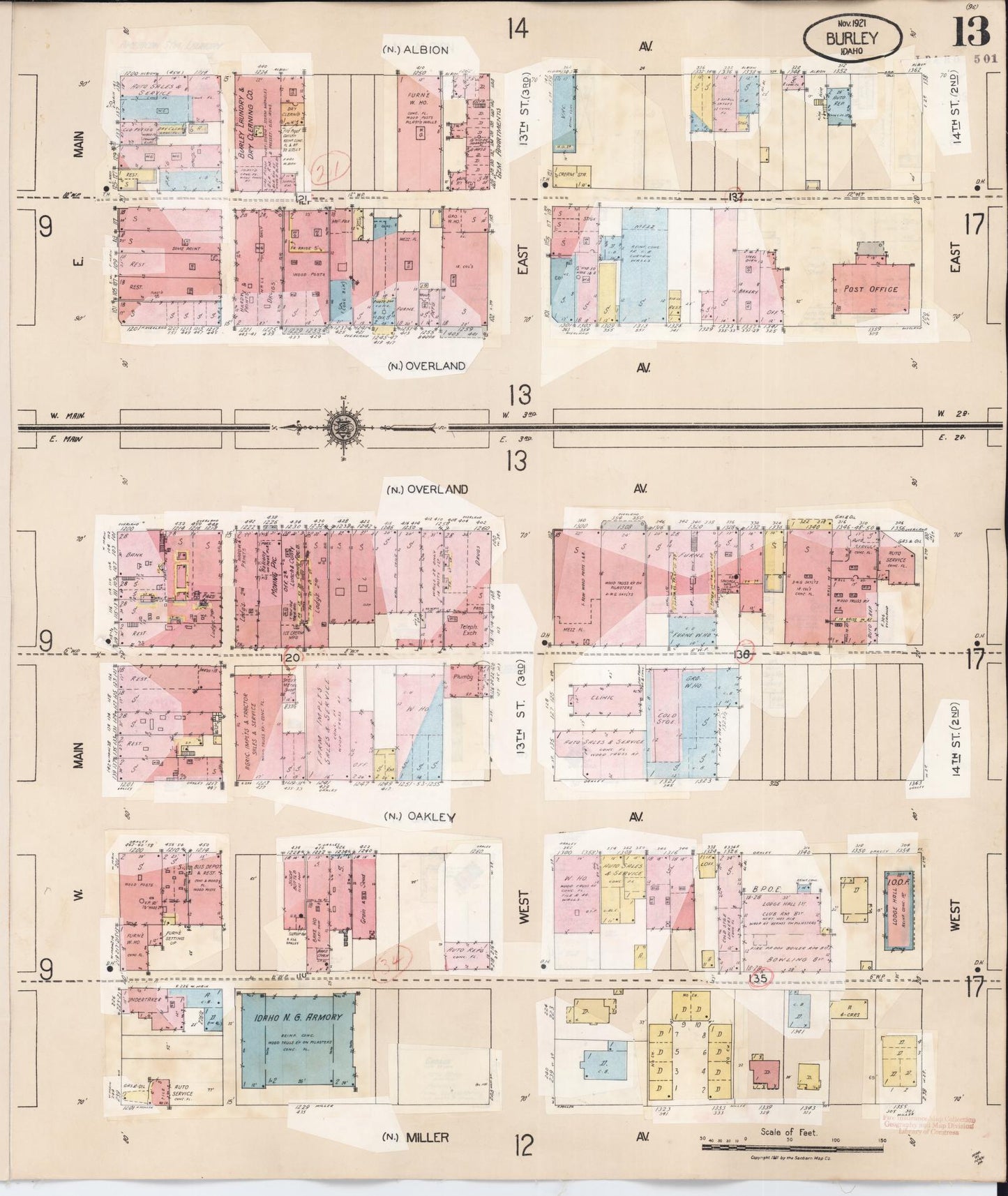 Sanborn Fire Insurance Map from Burley, Cassia County, Idaho (1949), Sheet #0013 - Historic Sanborn Fire Insurance Map Print, vintage old map wall art, antique decor, genealogy gift, Idaho Idaho map