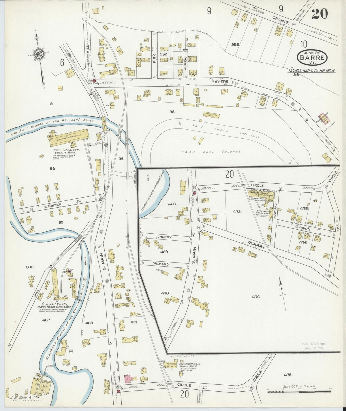 Sanborn Fire Insurance Map from Barre, Washington County, Vermont (1916), Sheet #0020 - Historic Sanborn Fire Insurance Map Print, vintage old map wall art, antique decor, genealogy gift, Vermont Vermont map