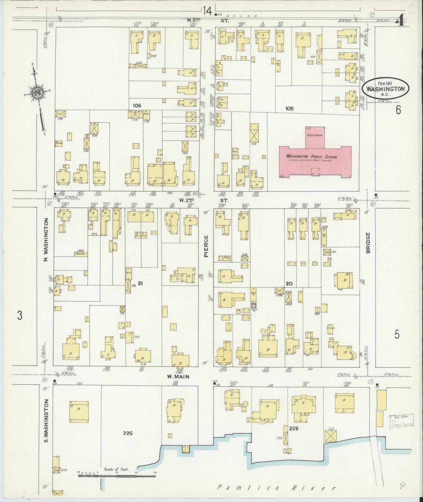 Sanborn Fire Insurance Map from Washington, Beaufort County, North Carolina (1911), Sheet #0004 - Historic Sanborn Fire Insurance Map Print, vintage old map wall art, antique decor, genealogy gift, Washington Washington map