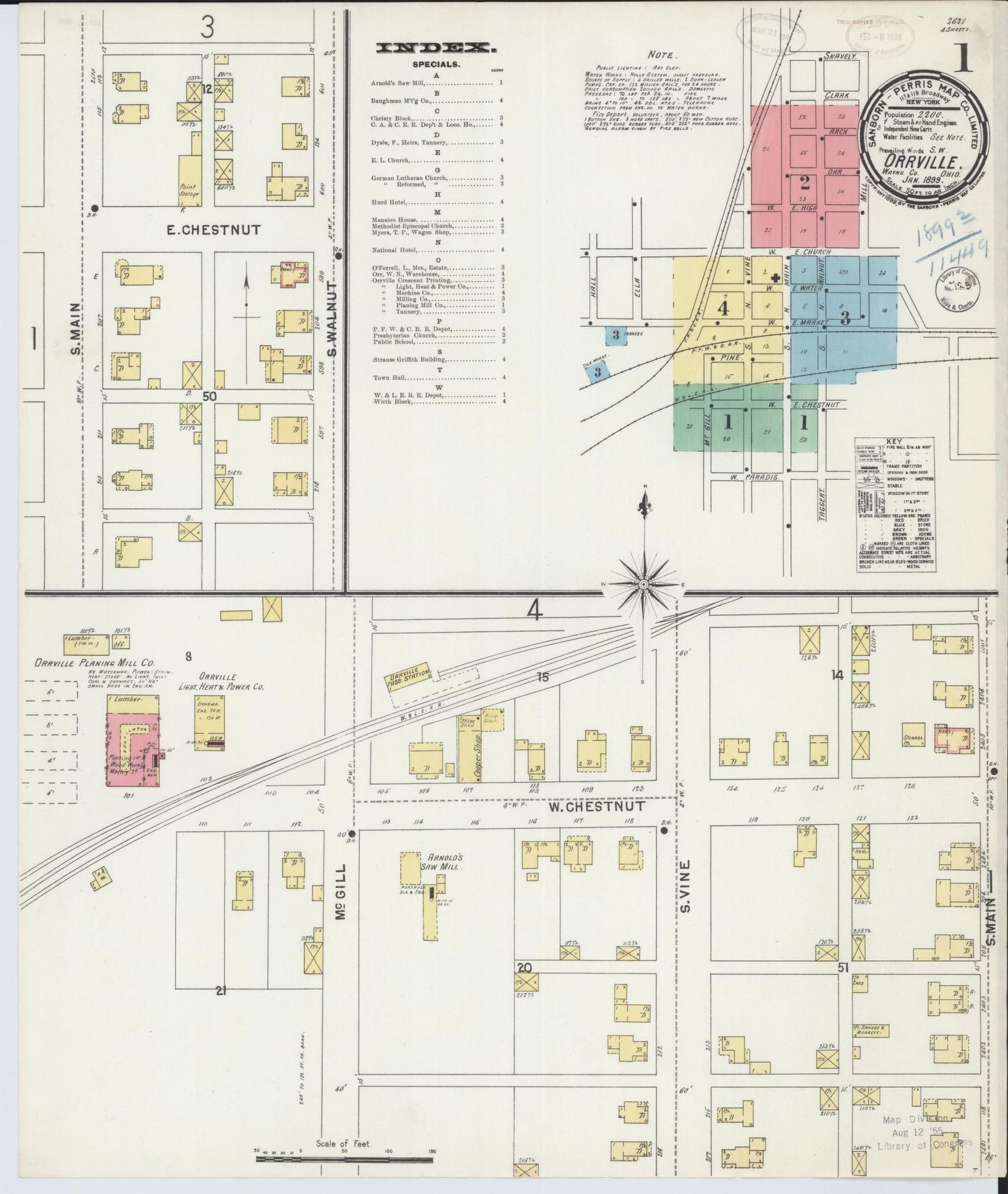 Sanborn Fire Insurance Map from Orrville, Wayne County, Ohio (1899), Sheet #0001 - Historic Sanborn Fire Insurance Map Print, vintage old map wall art, antique decor, genealogy gift, Ohio Ohio map