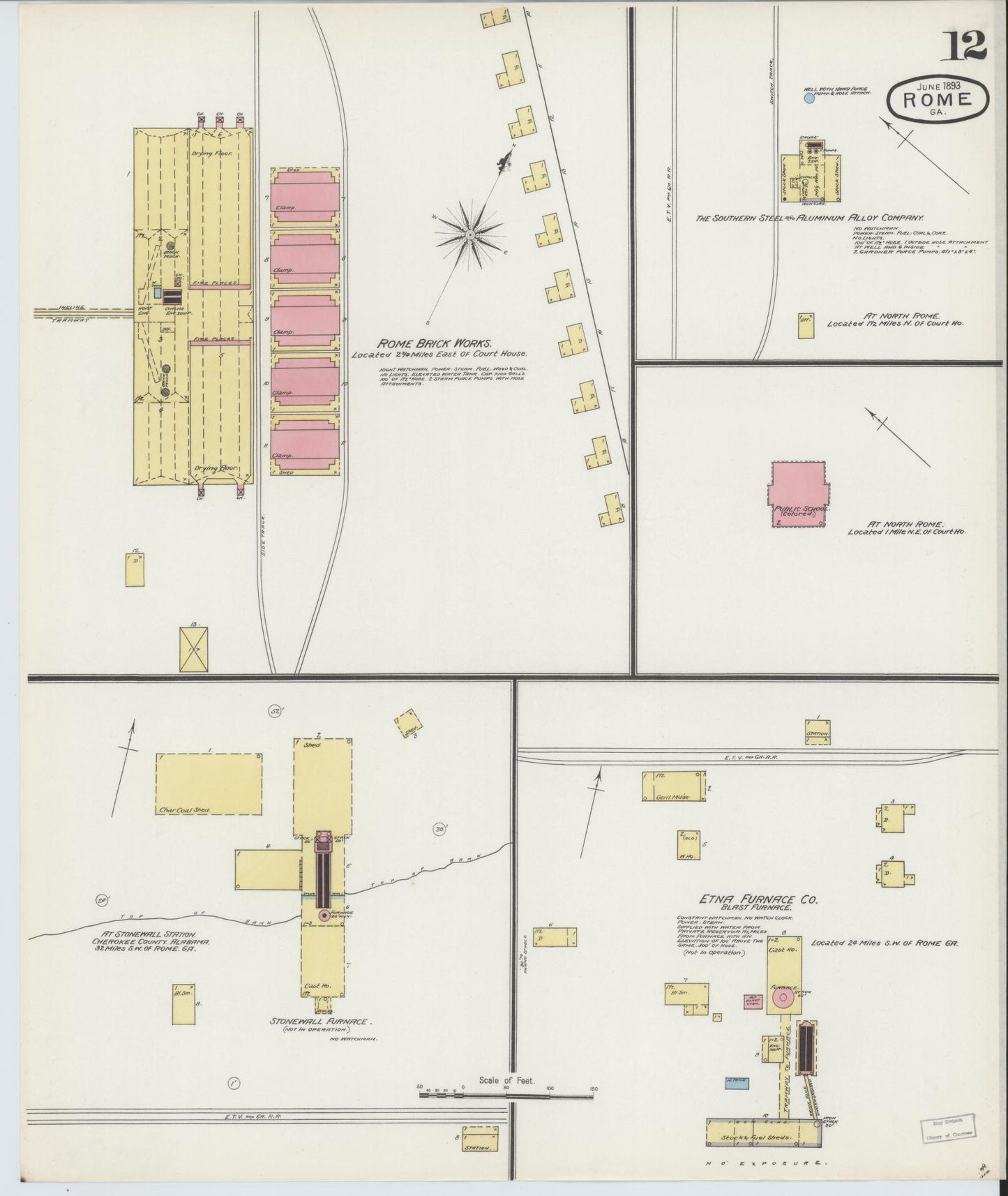 Sanborn Fire Insurance Map from Rome, Floyd County, Georgia (1893), Sheet #0012 - Historic Sanborn Fire Insurance Map Print, vintage old map wall art, antique decor, genealogy gift, Georgia Georgia map