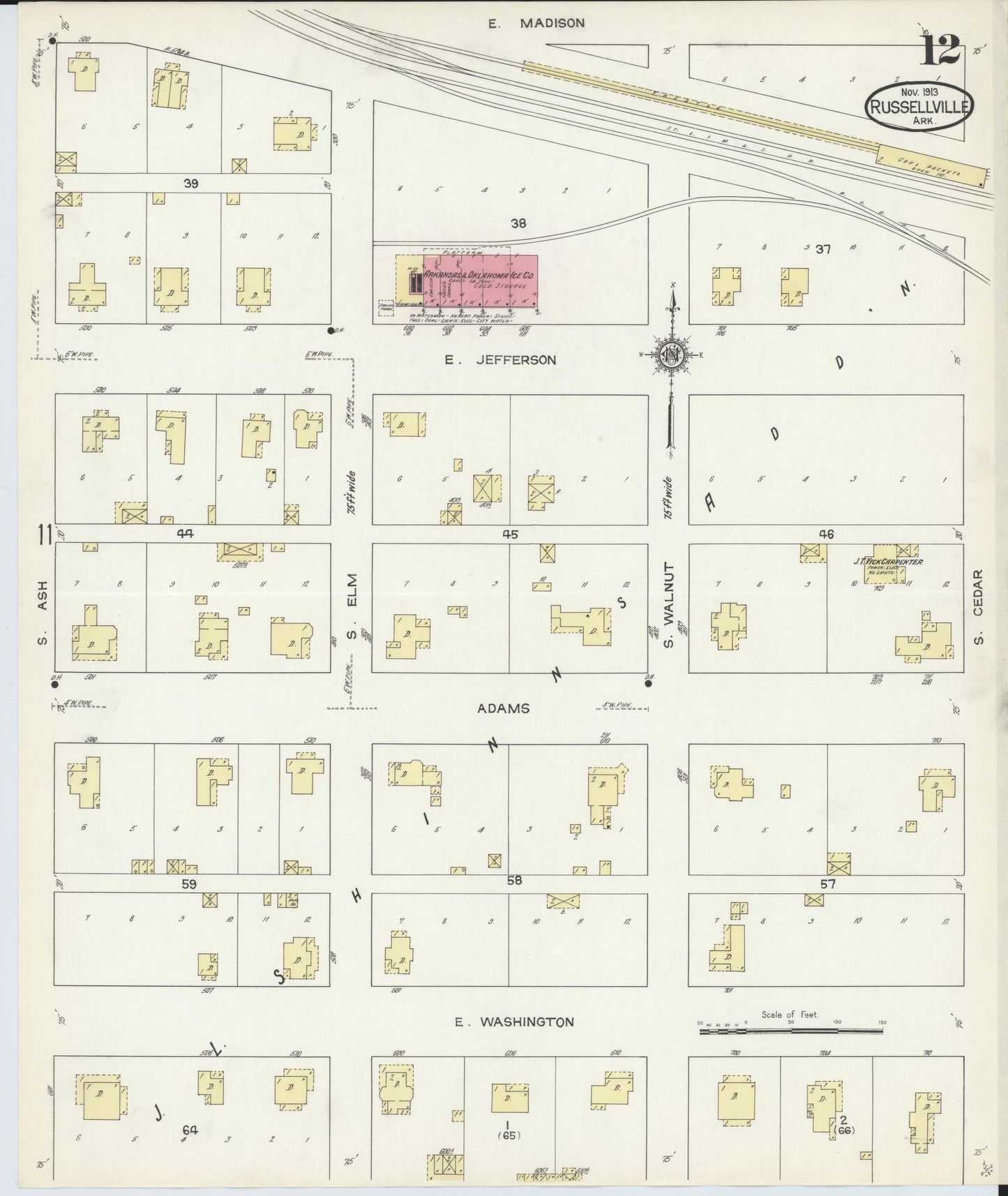 Sanborn Fire Insurance Map from Russellville, Pope County, Arkansas (1913), Sheet #0012 - Historic Sanborn Fire Insurance Map Print, vintage old map wall art, antique decor, genealogy gift, Arkansas Arkansas map