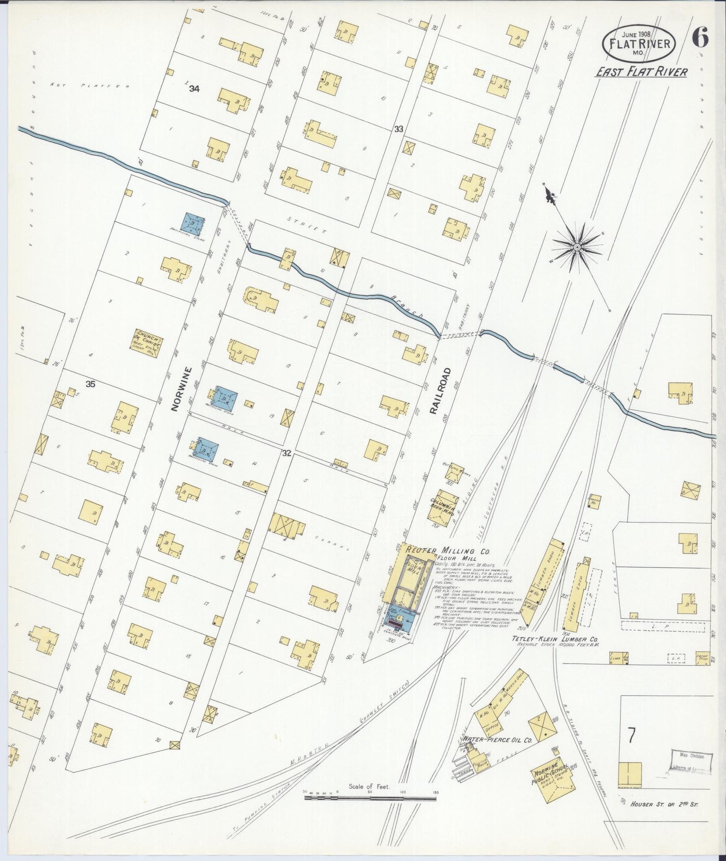 Sanborn Fire Insurance Map from Flat River, Saint Francois County, Missouri (1908), Sheet #0006 - Historic Sanborn Fire Insurance Map Print, vintage old map wall art, antique decor, genealogy gift, Missouri Missouri map