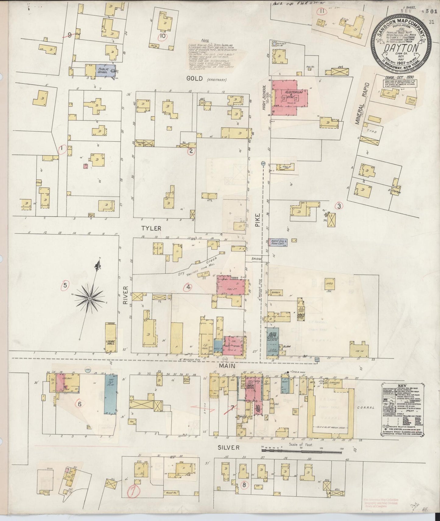 Sanborn Fire Insurance Map from Dayton, Lyon County, Nevada (1930), Sheet #0001 - Historic Sanborn Fire Insurance Map Print, vintage old map wall art, antique decor, genealogy gift, Nevada Nevada map