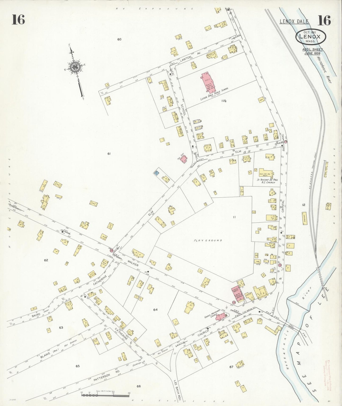 Sanborn Fire Insurance Map from Lenox, Berkshire County, Massachusetts (1939), Sheet #0016 - Complete Map Set gallery image, historic Sanborn map, vintage wall art, Massachusetts Massachusetts