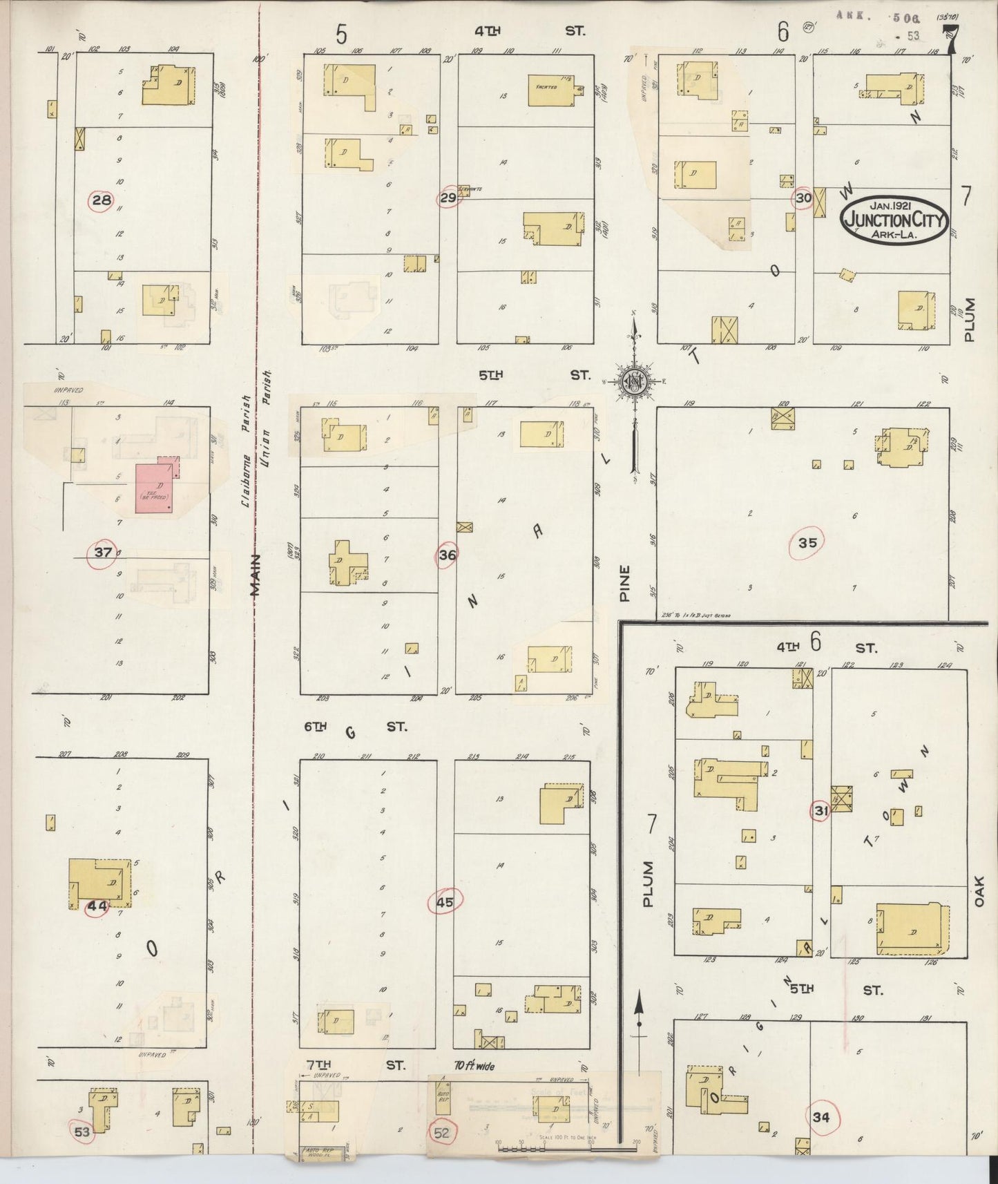 Sanborn Fire Insurance Map from Junction City, Union County. Clairborne And Union Parishes La., Arkansas (1933), Sheet #0007 - Historic Sanborn Fire Insurance Map Print, vintage old map wall art, antique decor, genealogy gift, Arkansas Arkansas map