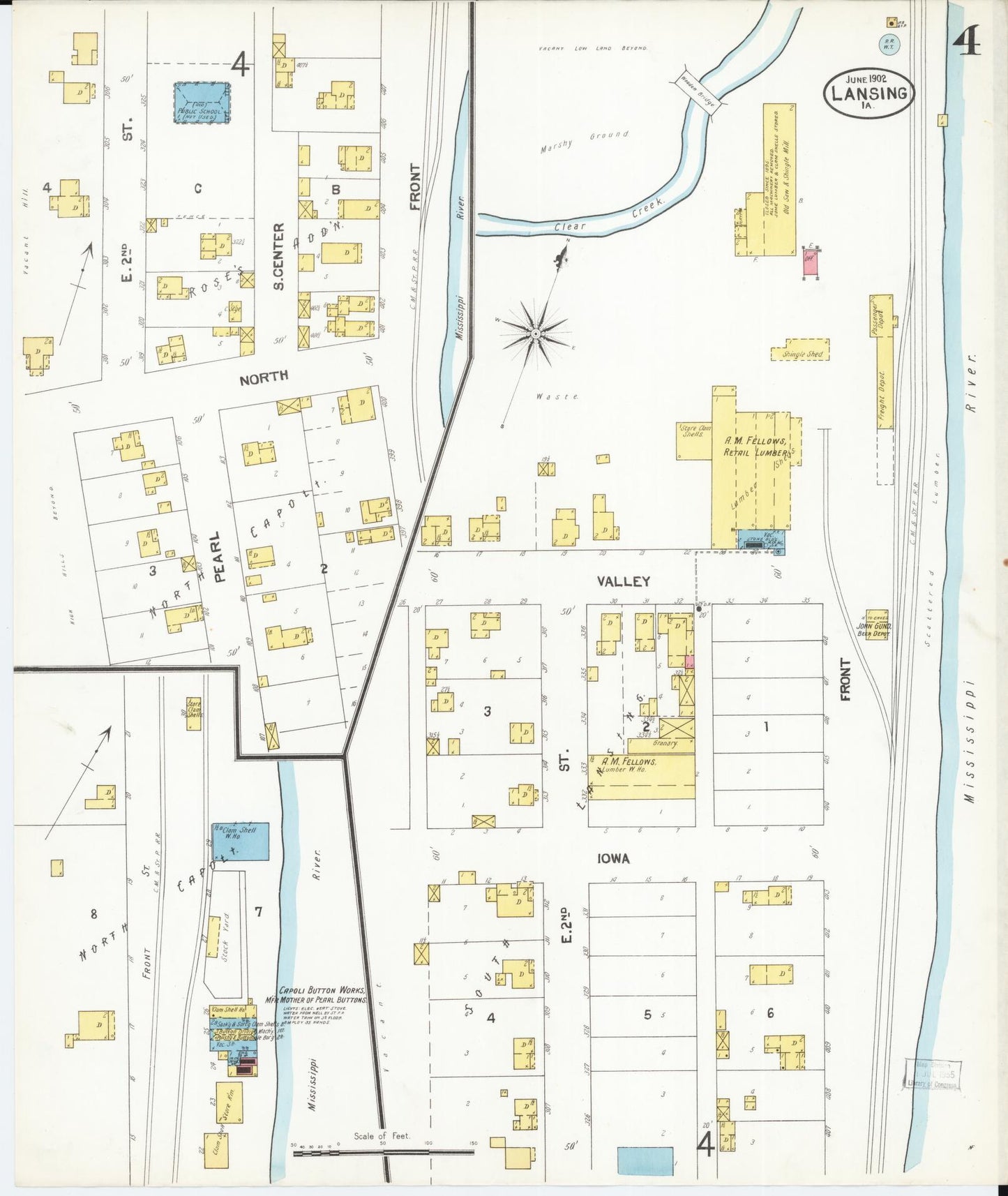 Sanborn Fire Insurance Map from Lansing, Allamakee County, Iowa (1902), Sheet #0004 - Historic Sanborn Fire Insurance Map Print, vintage old map wall art