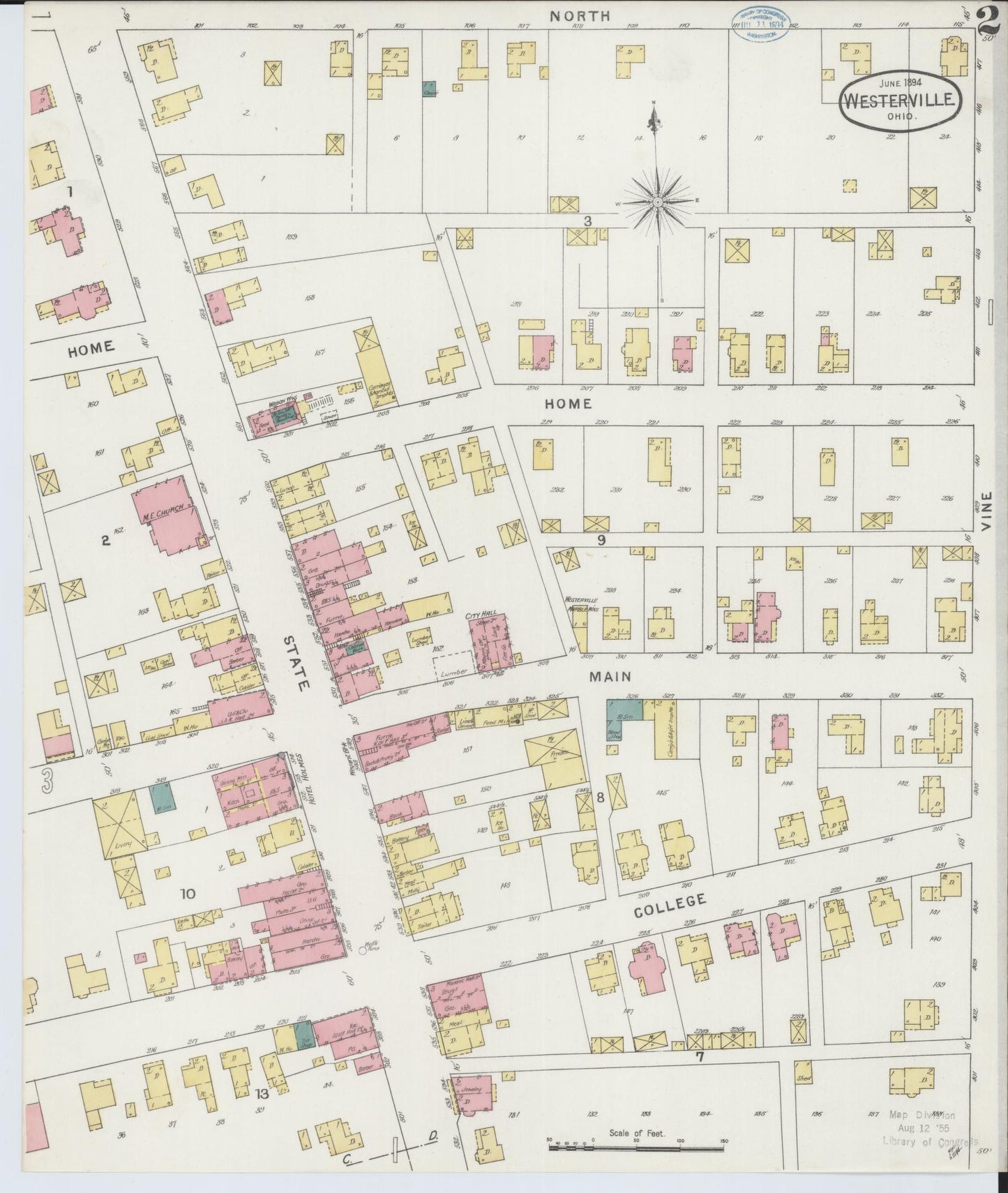 Sanborn Fire Insurance Map from Westerville, Franklin County, Ohio (1894), Sheet #0002 - Historic Sanborn Fire Insurance Map Print, vintage old map wall art, antique decor, genealogy gift, Ohio Ohio map