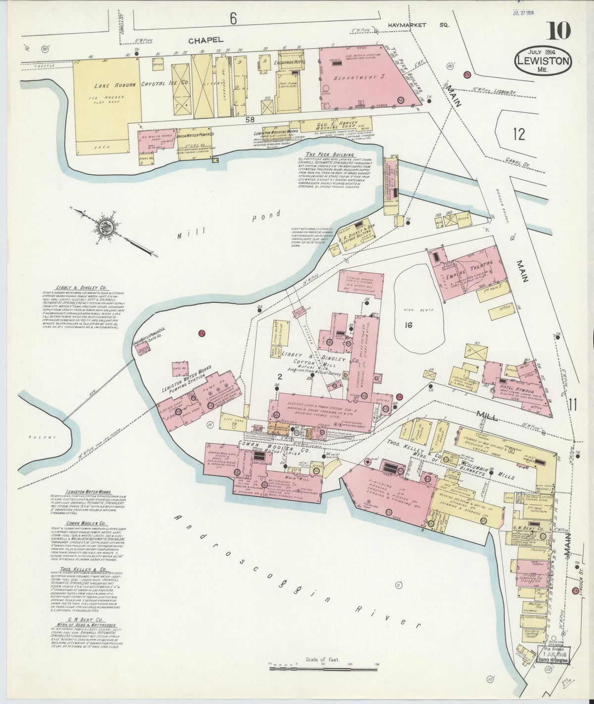 Sanborn Fire Insurance Map from Lewiston, Androscoggin County, Maine (1914), Sheet #0010 - Historic Sanborn Fire Insurance Map Print, vintage old map wall art, antique decor, genealogy gift, Maine Maine map