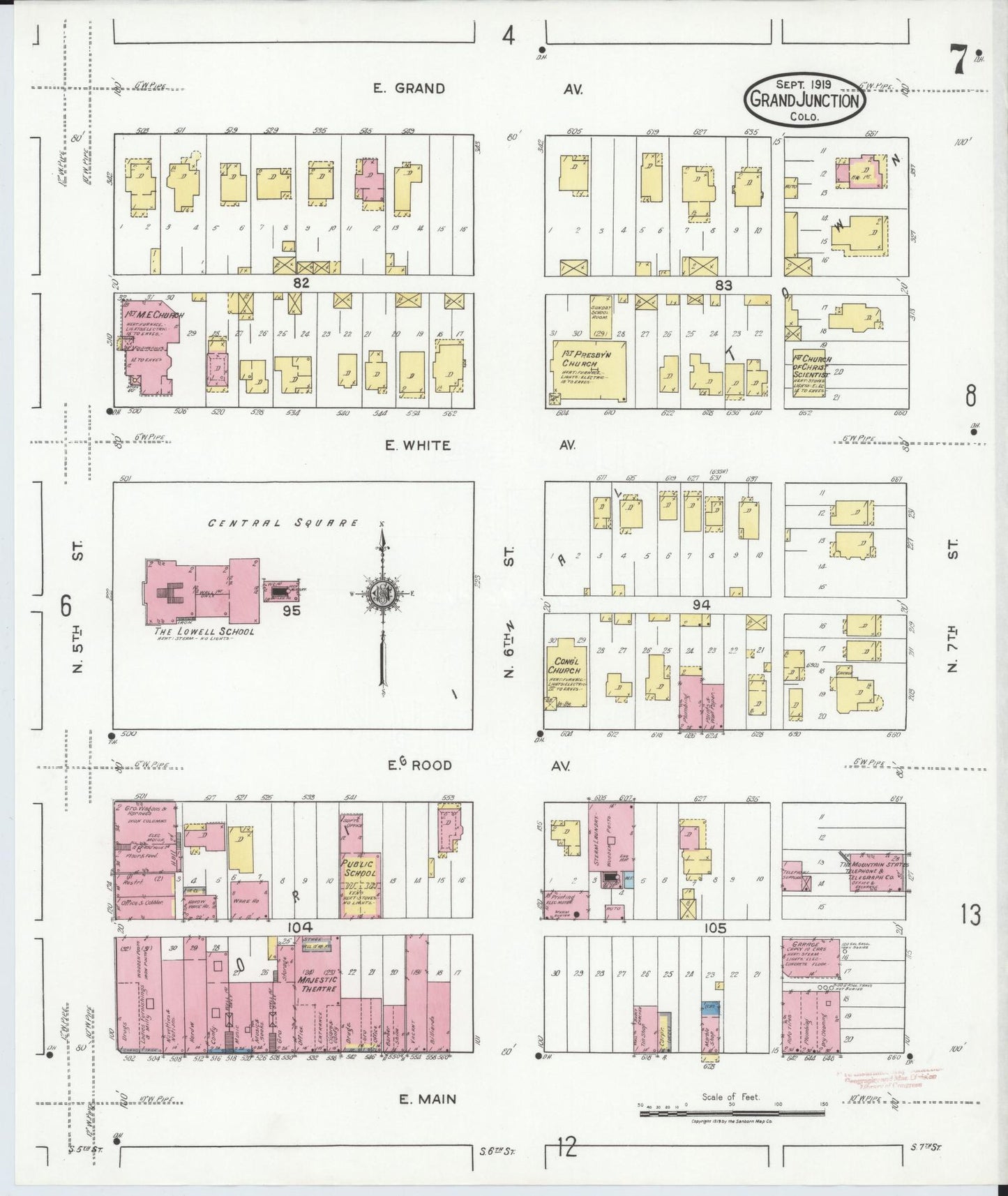 Sanborn Fire Insurance Map from Grand Junction, Mesa County, Colorado (1919), Sheet #0007 - Historic Sanborn Fire Insurance Map Print, vintage old map wall art, antique decor, genealogy gift, Colorado Colorado map