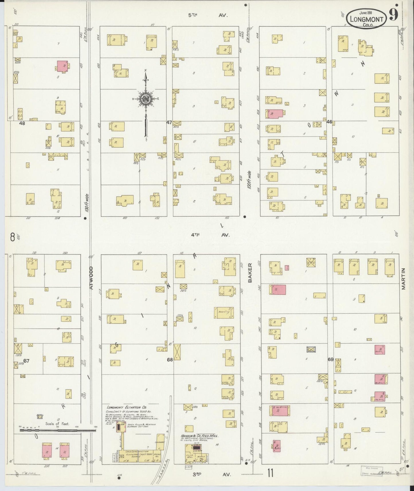 Sanborn Fire Insurance Map from Longmont, Boulder County, Colorado (1911), Sheet #0009 - Historic Sanborn Fire Insurance Map Print, vintage old map wall art, antique decor, genealogy gift, Colorado Colorado map