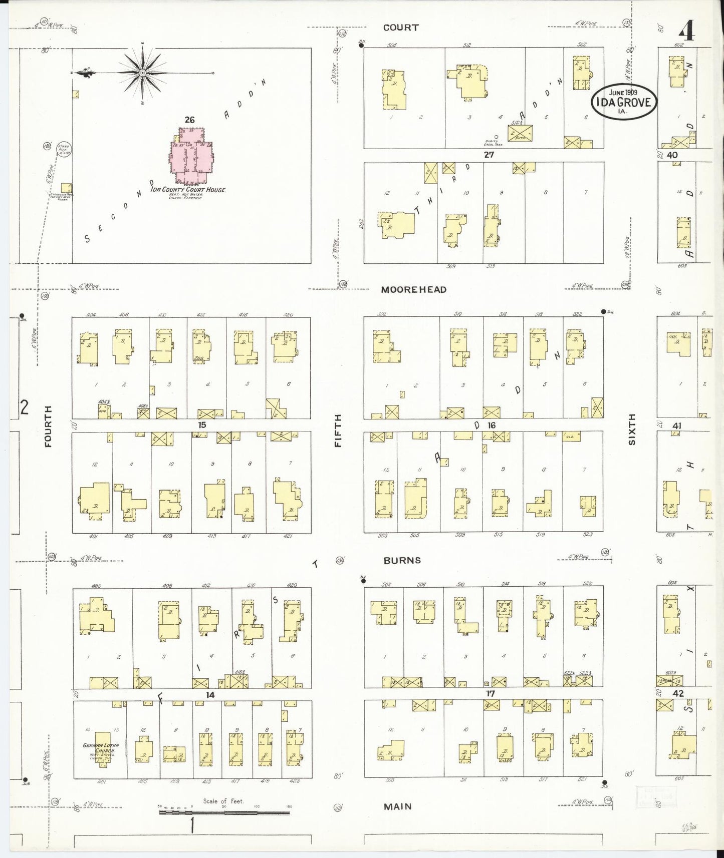 Sanborn Fire Insurance Map from Ida Grove, Ida County, Iowa (1909), Sheet #0004 - Historic Sanborn Fire Insurance Map Print, vintage old map wall art