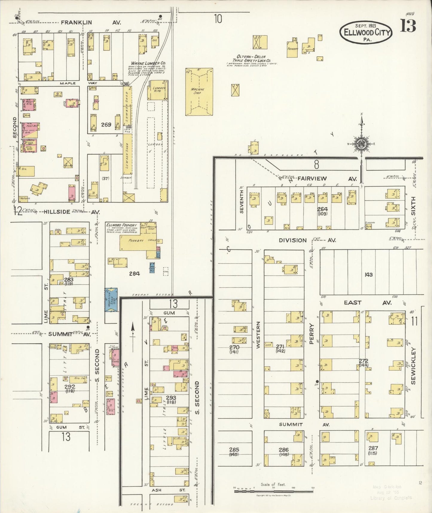 Sanborn Fire Insurance Map from Ellwood City, Lawrence County, Pennsylvania (1921), Sheet #0013 - Historic Sanborn Fire Insurance Map Print, vintage old map wall art, antique decor, genealogy gift, Pennsylvania Pennsylvania map