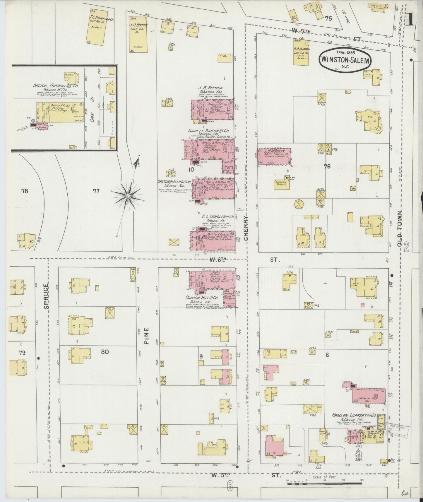 Sanborn Fire Insurance Map from Winston-Salem, Forsyth County, North Carolina (1895), Sheet #0001 - Historic Sanborn Fire Insurance Map Print, vintage old map wall art, antique decor, genealogy gift, North Carolina North Carolina map