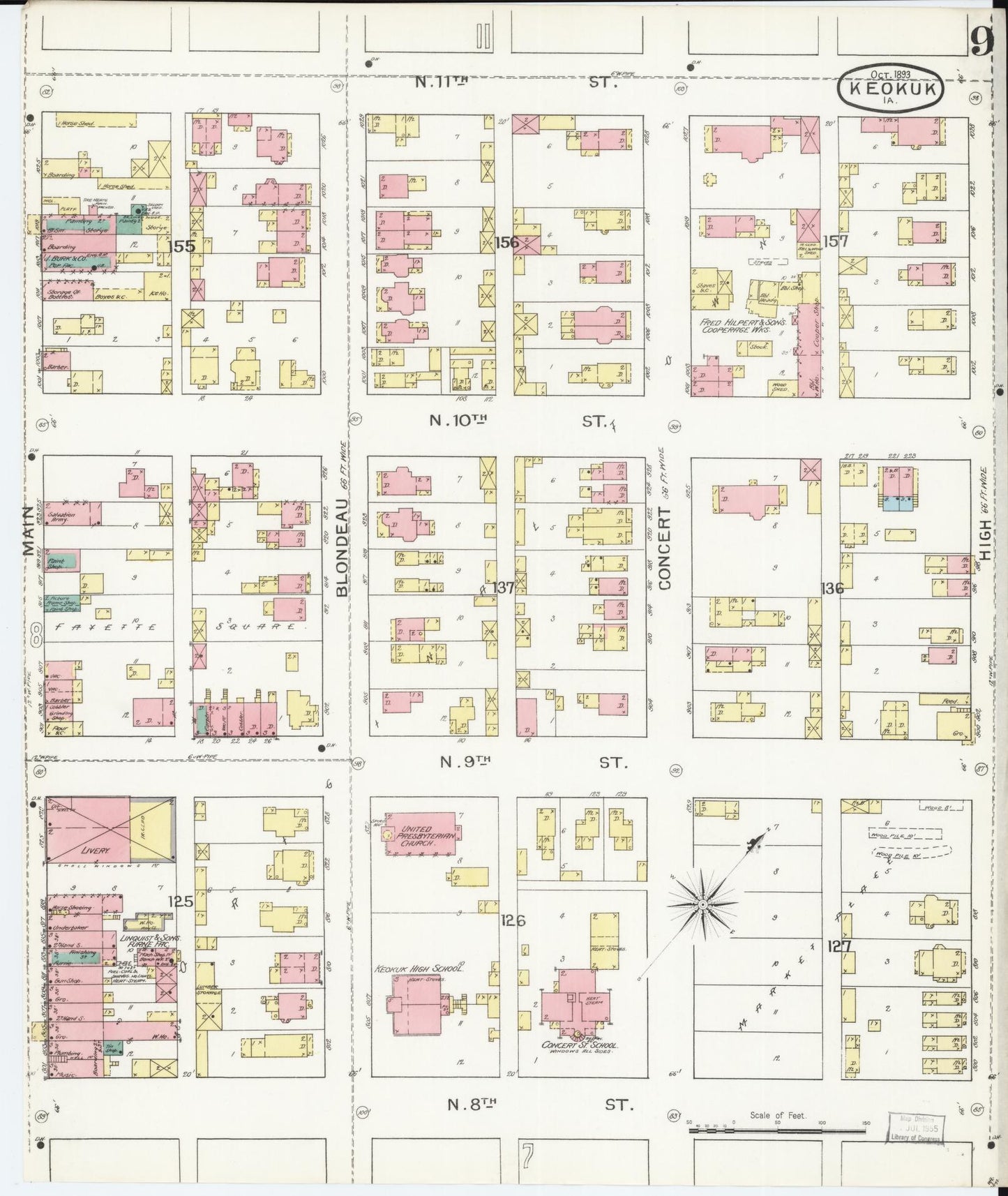 Sanborn Fire Insurance Map from Keokuk, Lee County, Iowa (1893), Sheet #0009 - Historic Sanborn Fire Insurance Map Print, vintage old map wall art