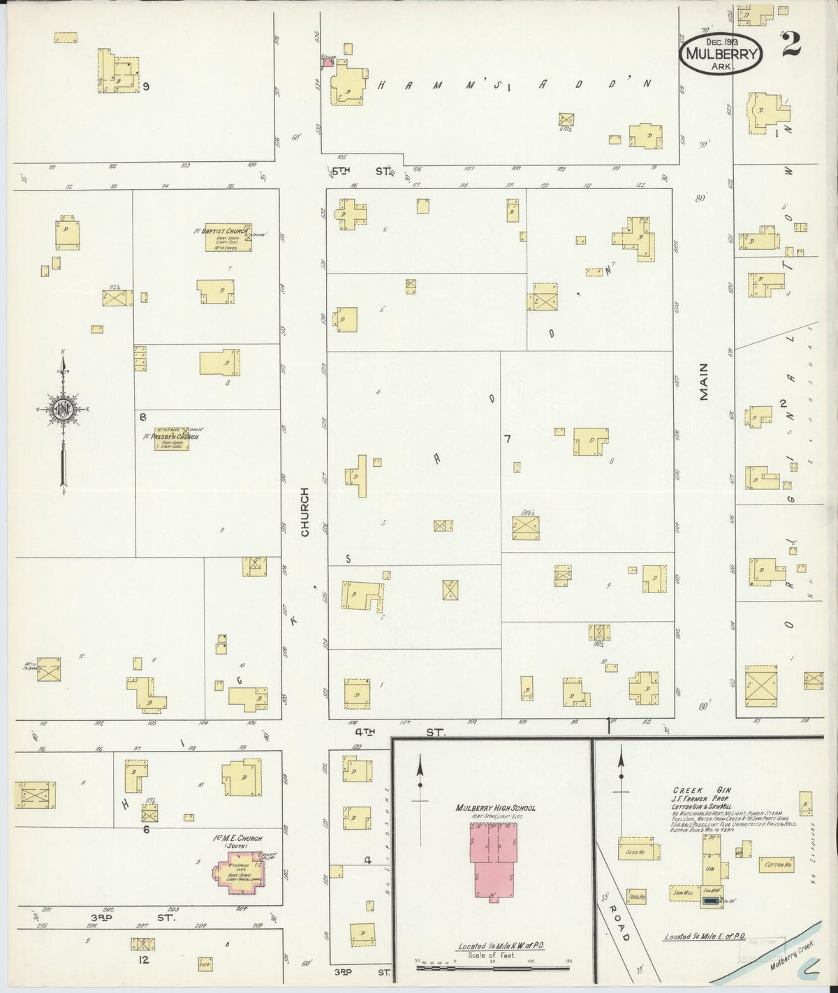 Sanborn Fire Insurance Map from Mulberry, Crawford County, Arkansas (1913), Sheet #0002 - Complete Map Set gallery image, historic Sanborn map, vintage wall art, Arkansas Arkansas