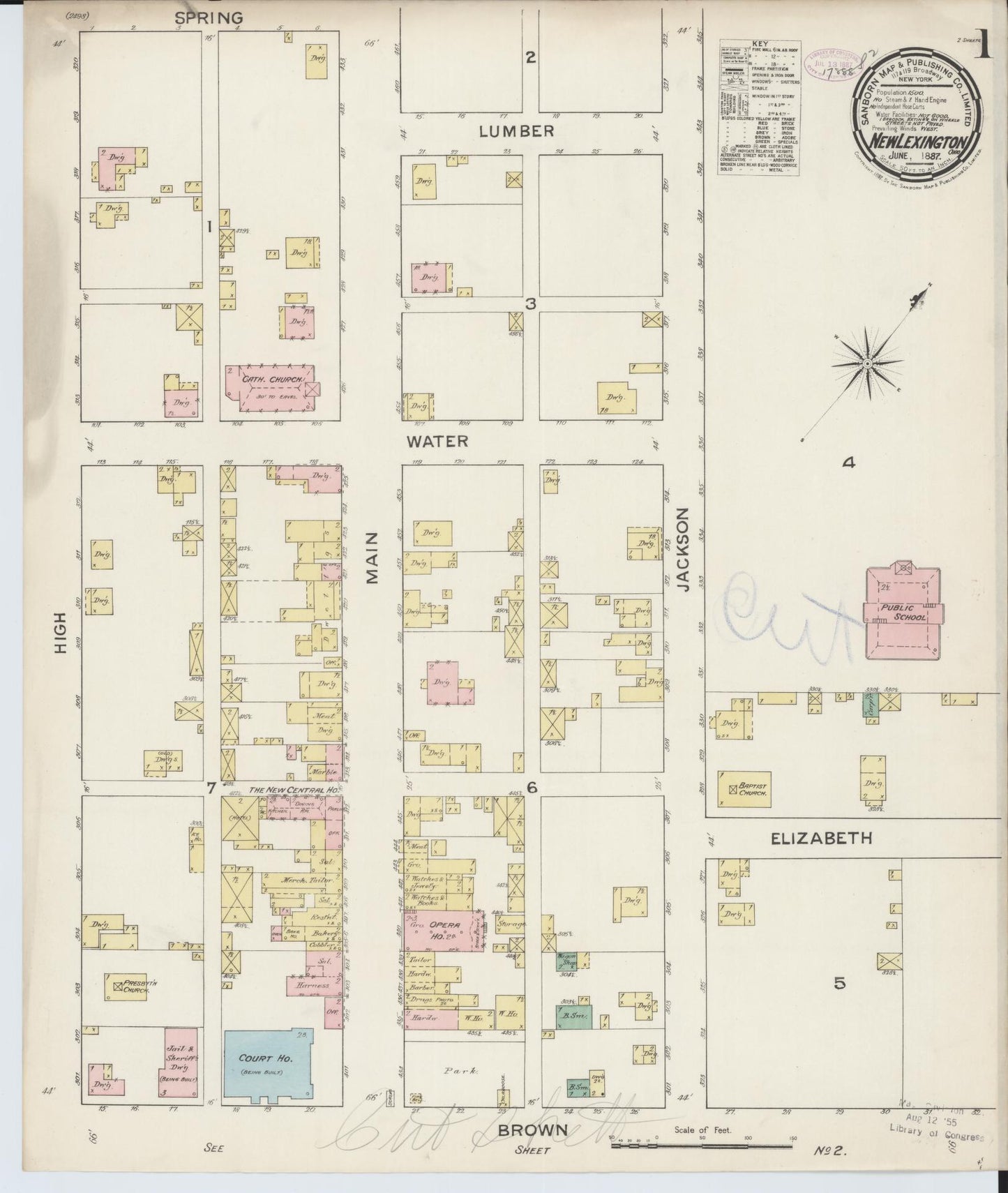 Sanborn Fire Insurance Map from New Lexington, Perry County, Ohio (1887), Sheet #0001 - Historic Sanborn Fire Insurance Map Print, vintage old map wall art, antique decor, genealogy gift, Ohio Ohio map