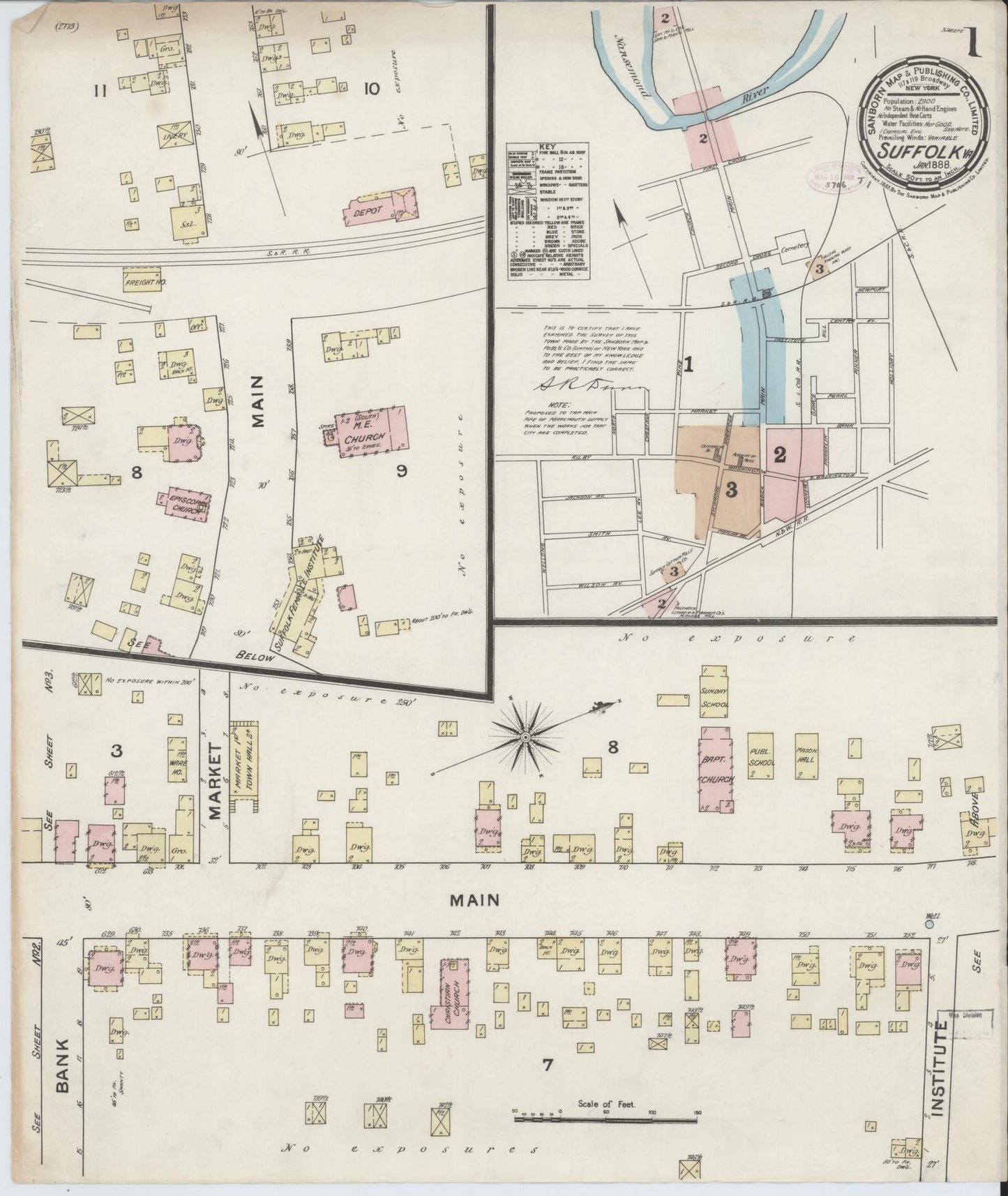 Sanborn Fire Insurance Map from Suffolk, Independent Cities, Virginia. (1888) – Historic Sanborn Fire Insurance Map Print