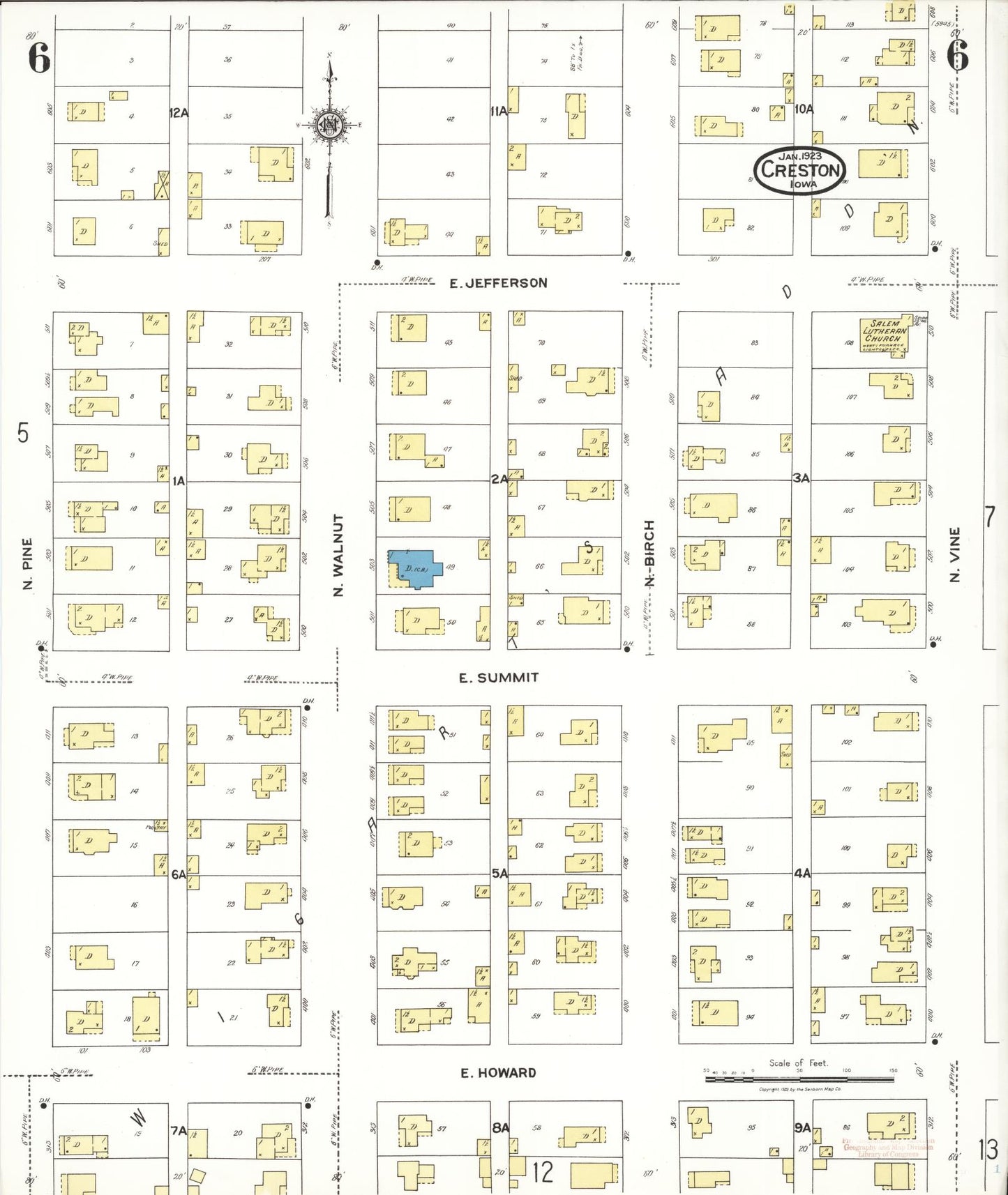 Sanborn Fire Insurance Map from Creston, Union County, Iowa (1923), Sheet #0006 - Historic Sanborn Fire Insurance Map Print, vintage old map wall art